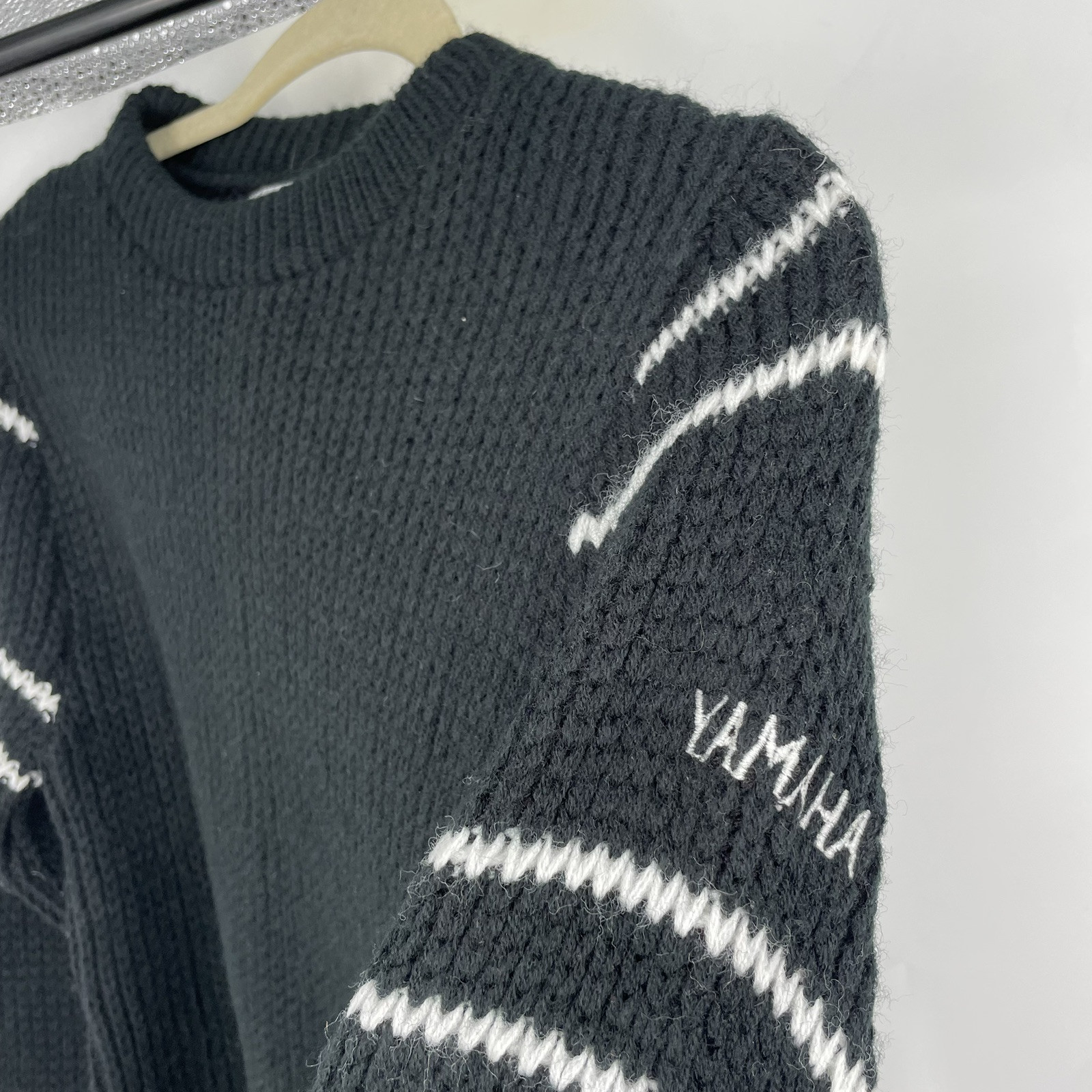 Vintage 70s Yamaha Knit Wool Sweater Women’s Small Black Ski Striped White USA