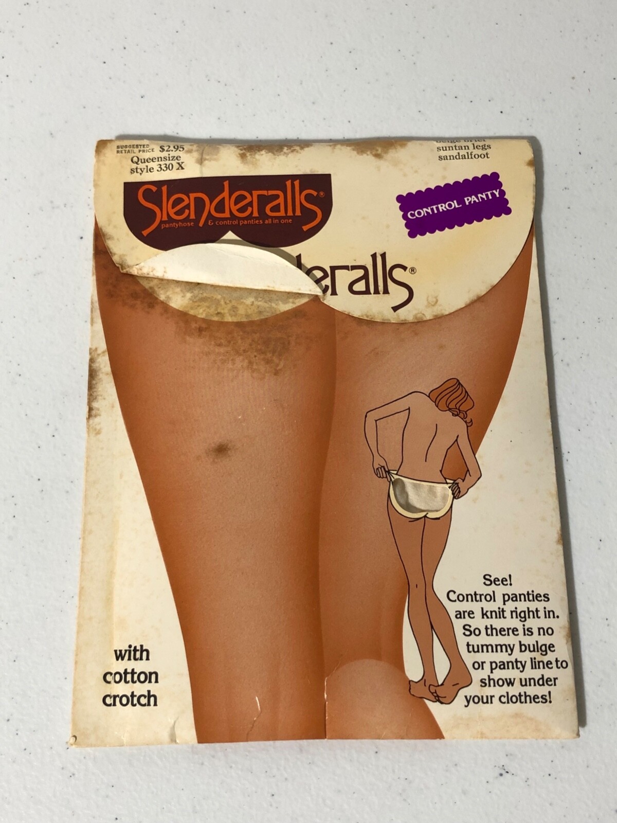 Slenderalls Vintage 1977 Control Top Pantyhose Cotton Crotch Queen 330X Suntan