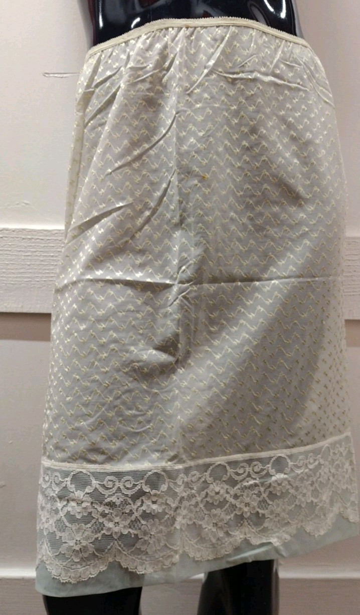 Lace Skirt Slip Chartreuse 50s Nylon Sheer On Mint White Lace Medium VINTAGE