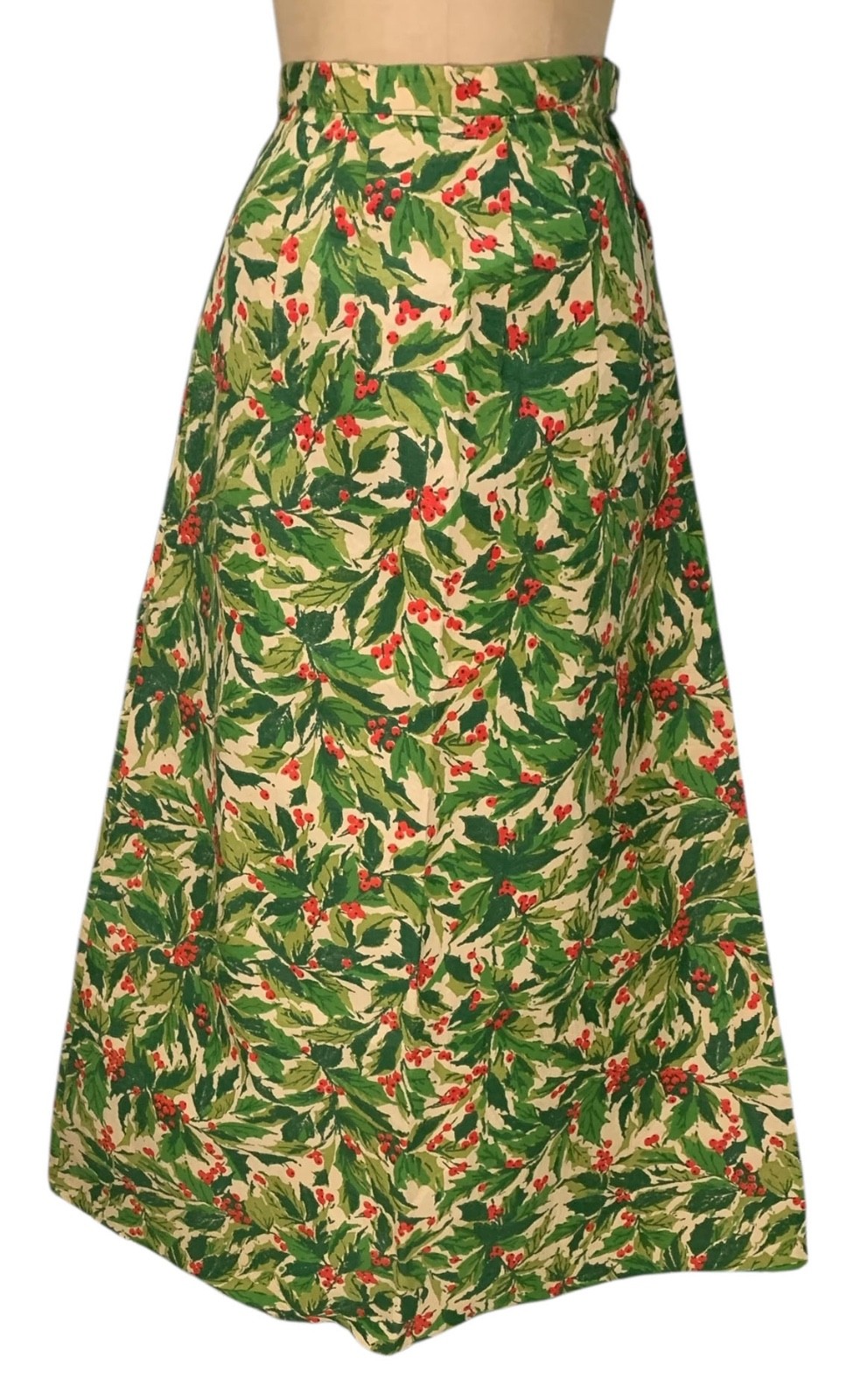 HALLMARK Vintage Late 60s Women’s PAPER SKIRT Christmas Holly – Sz S/M – Mod Fad