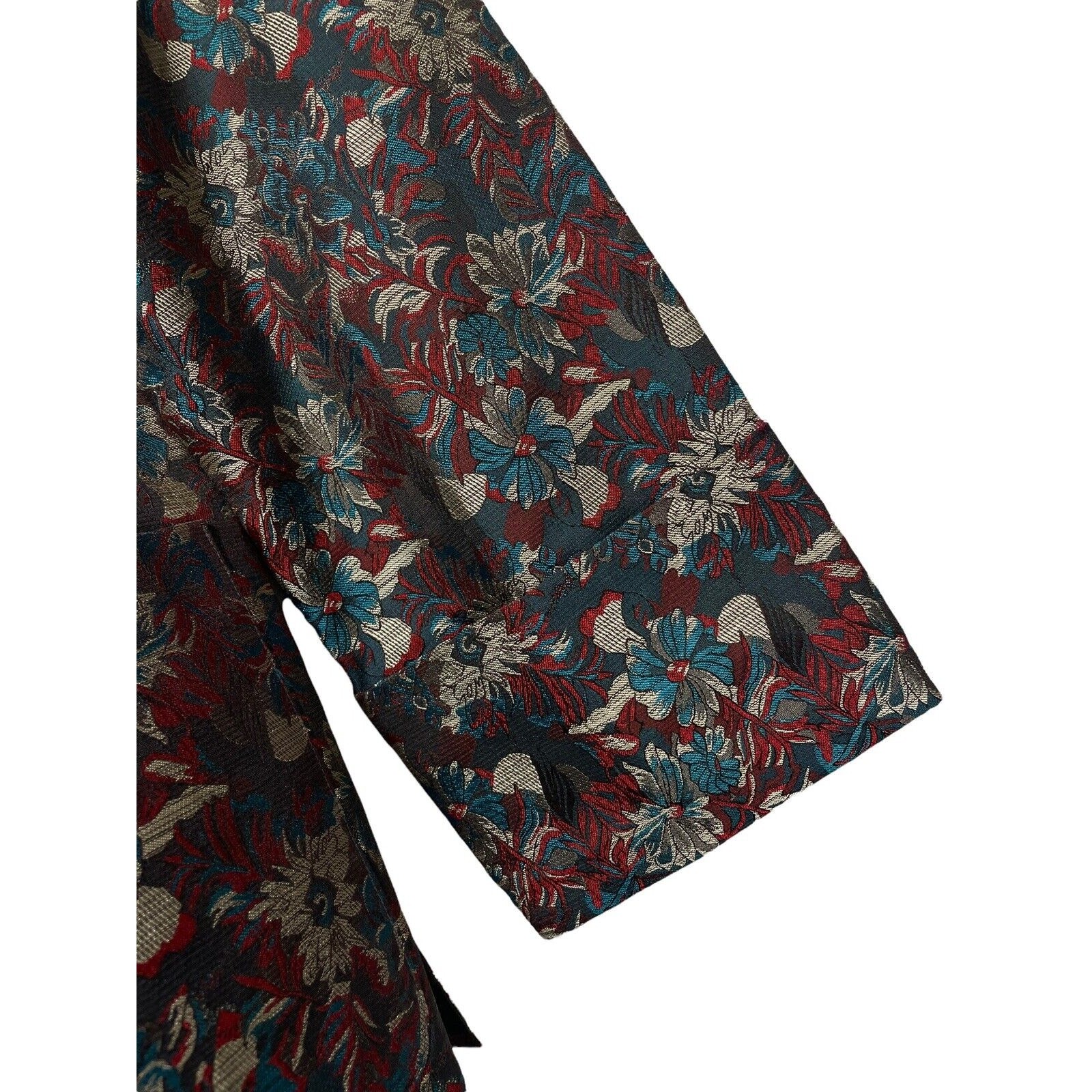 Vintage Lan Vie Brocade Asian Blazer Jacket Floral Button Front Coat Size M