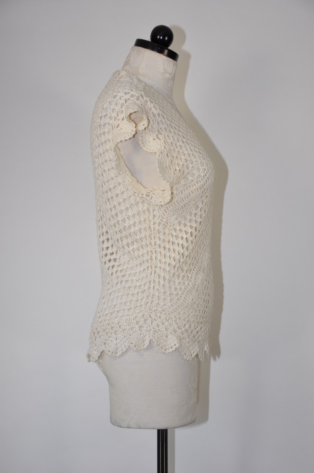 70s Cream Crochet Bohemian Knit Tank Top Sleeveless Pullover Sweater Women S M