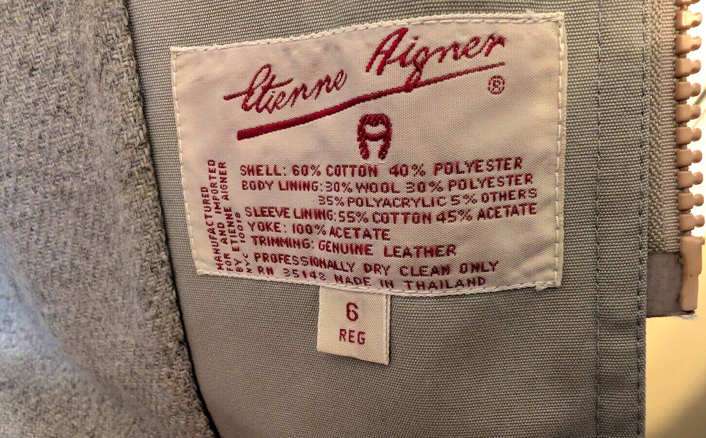 Vtg 80s ETIENNE AIGNER Wool Lined Sage Cotton Blend Zip Jacket Coat Size 6 Reg