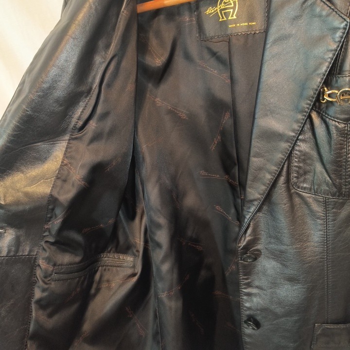 Vintage Etienne Aigner 100% Genuine Leather Size 8 Jacket Coat Black Hong Kong