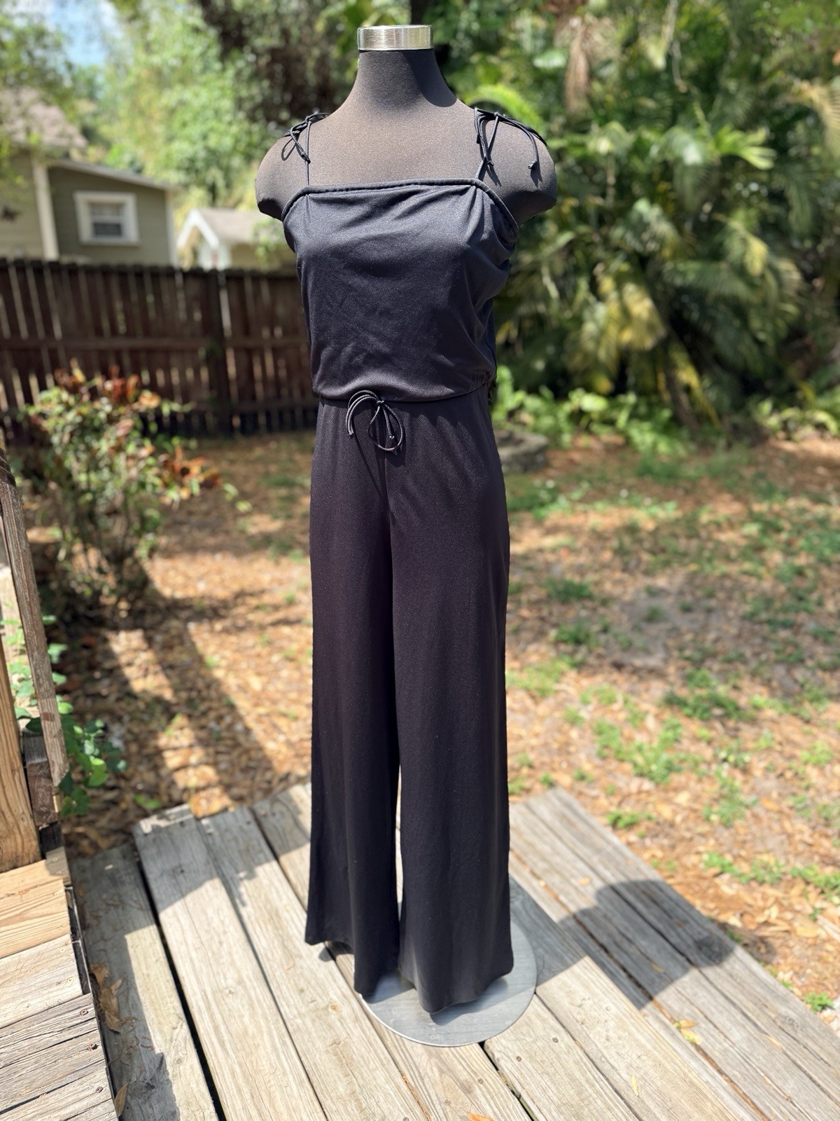 1970s Vintage Flared Polyester Jumpsuit Disco Hippie Women’s M