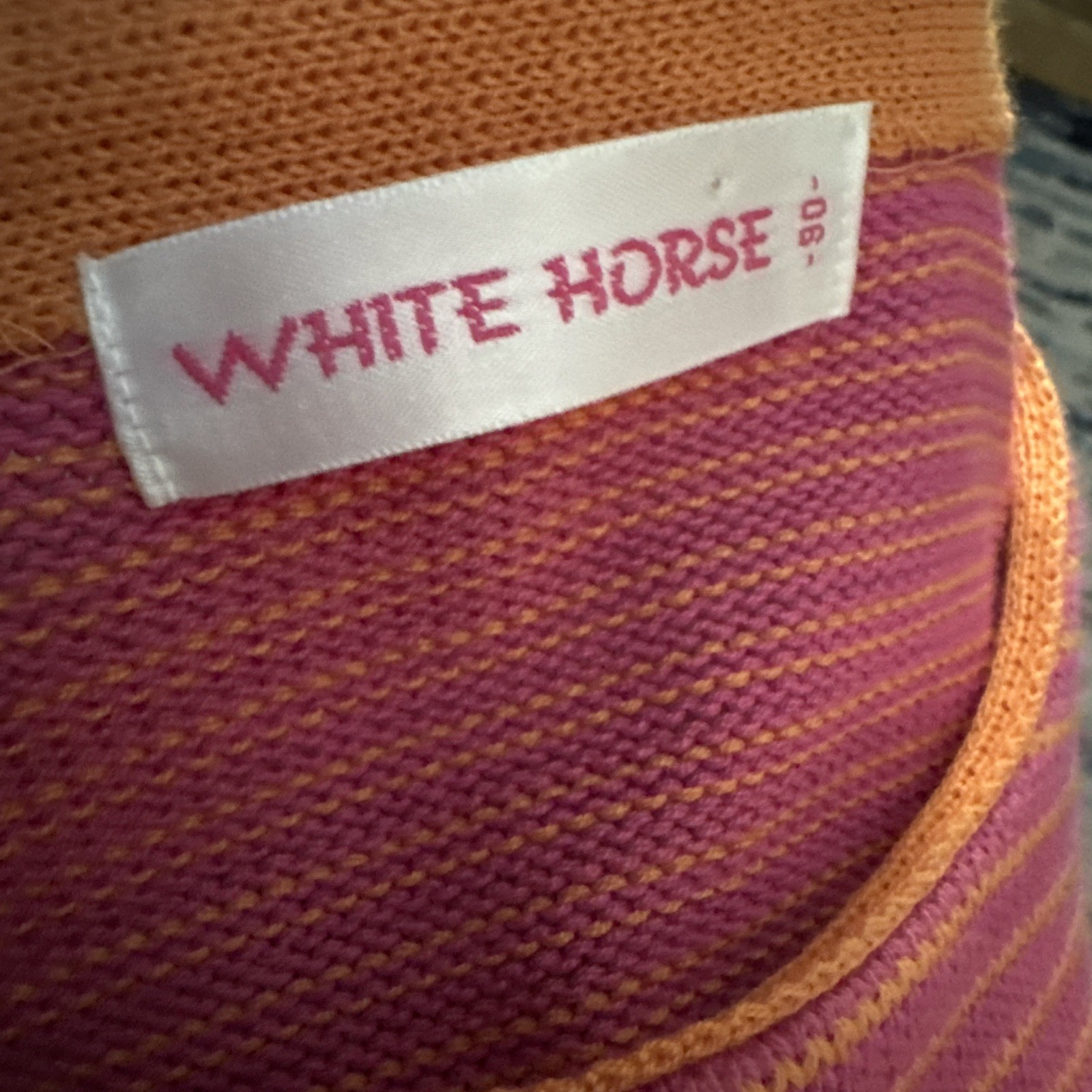 VNTG White Horse Knit Sweater Boho Art To Wear Geometric Pink Purple Orange S/M