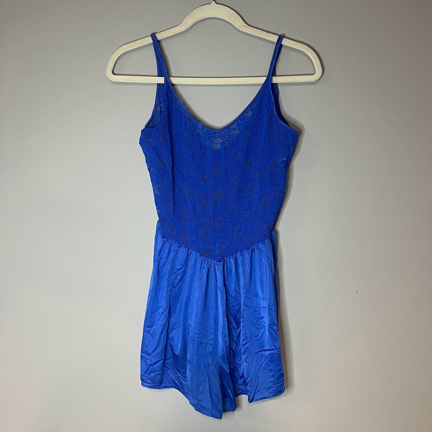 VTG Purple Lace Sateen Sheer Babydoll Night Romper 60s 70s Pin Up Sexy Large