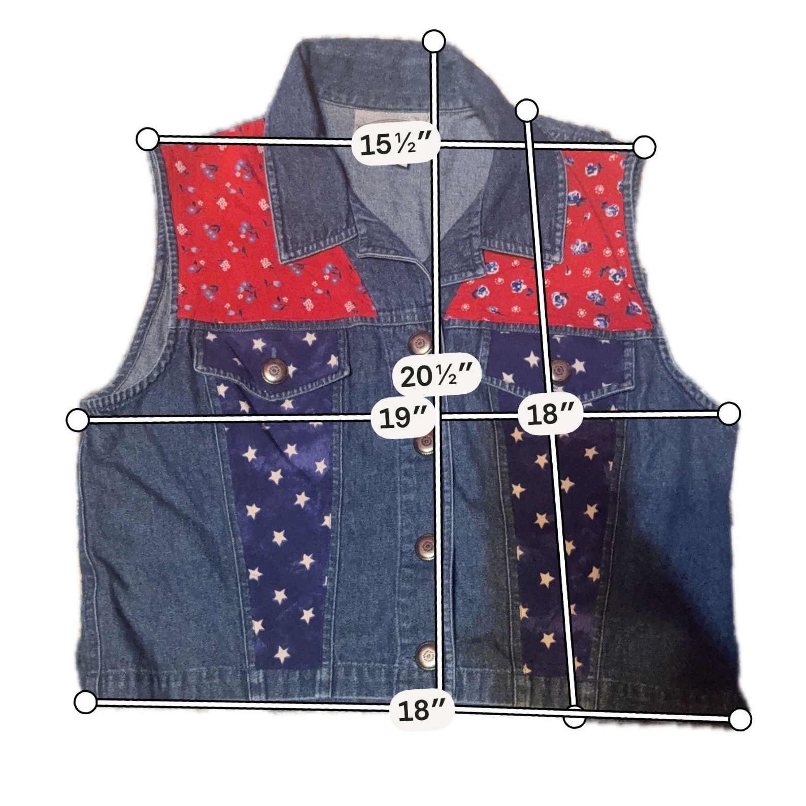 Vintage Stonebridge Petites Women Small Patriotic Blue Denim Vest Americana