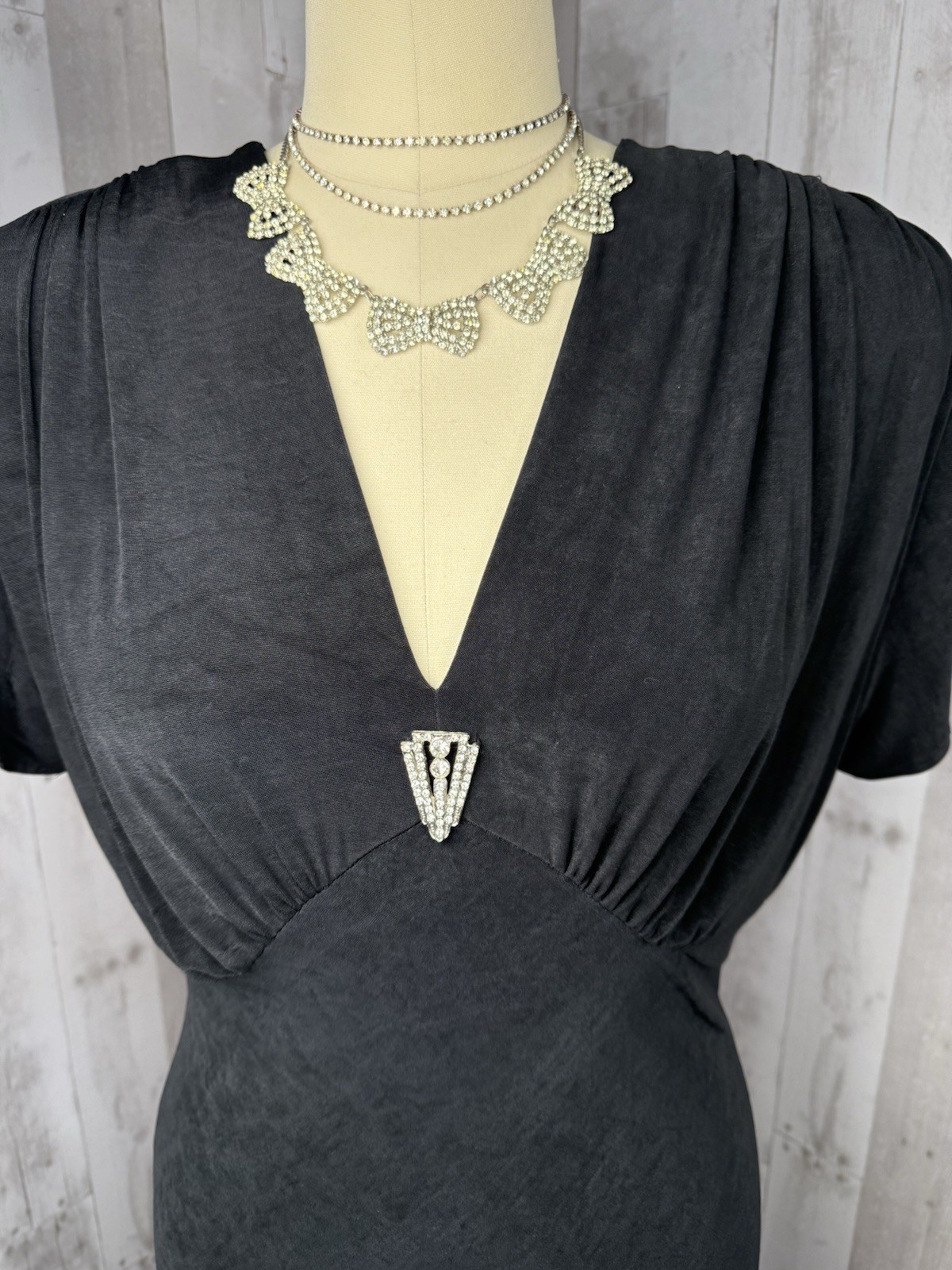 Vintage 1980s Gown~Susan Roselli Vijack Drape Rhinestone Stretch Dress Sexy 12/L