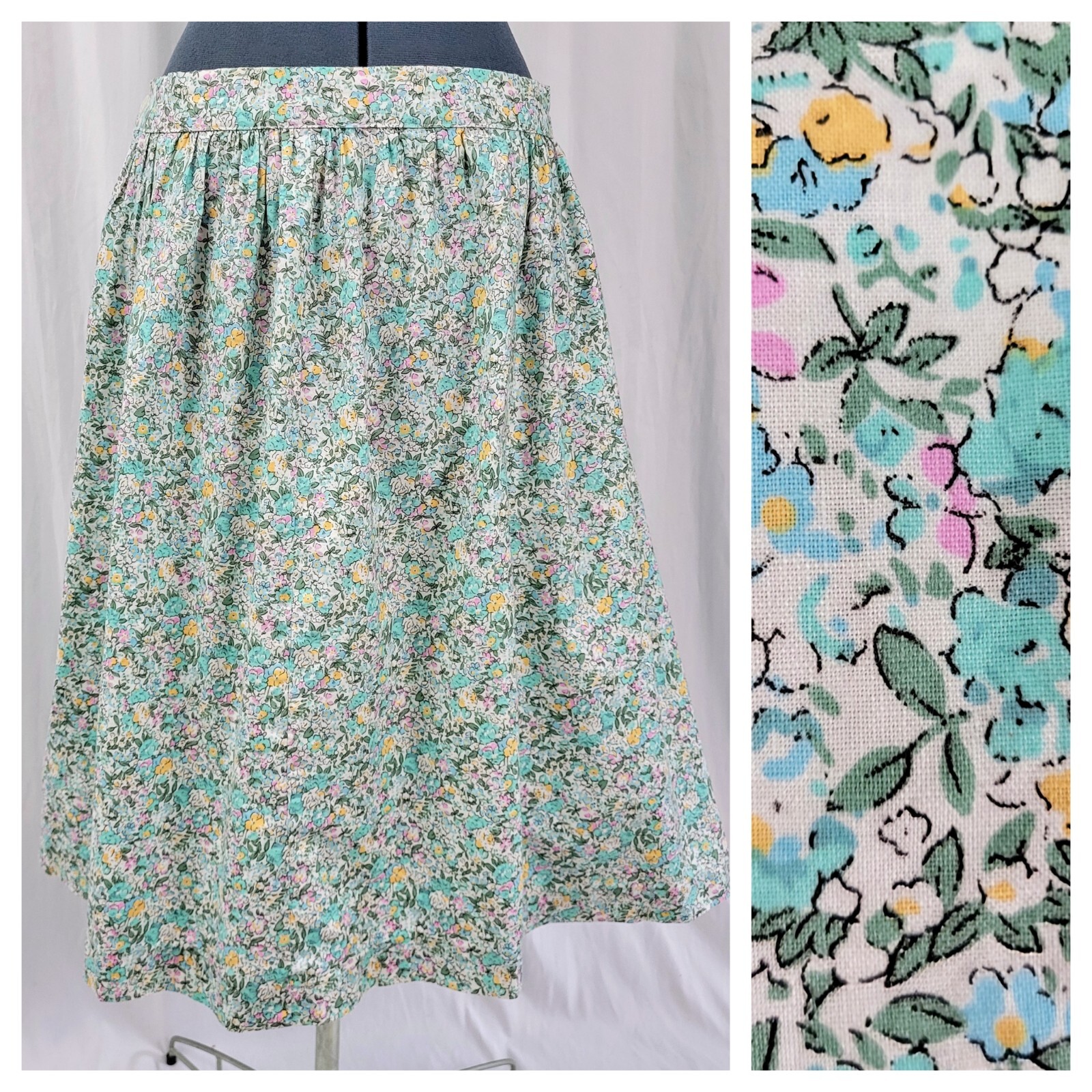 Vintage Blue/White/Yellow/Green Floral 5 Gore Skirt Size L?