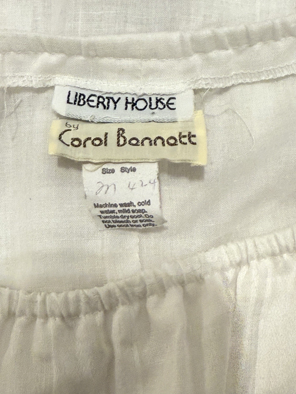 Vtg Liberty House Carol Bennett Kaftan Maxi Dress White Colorful Ribbon M READ
