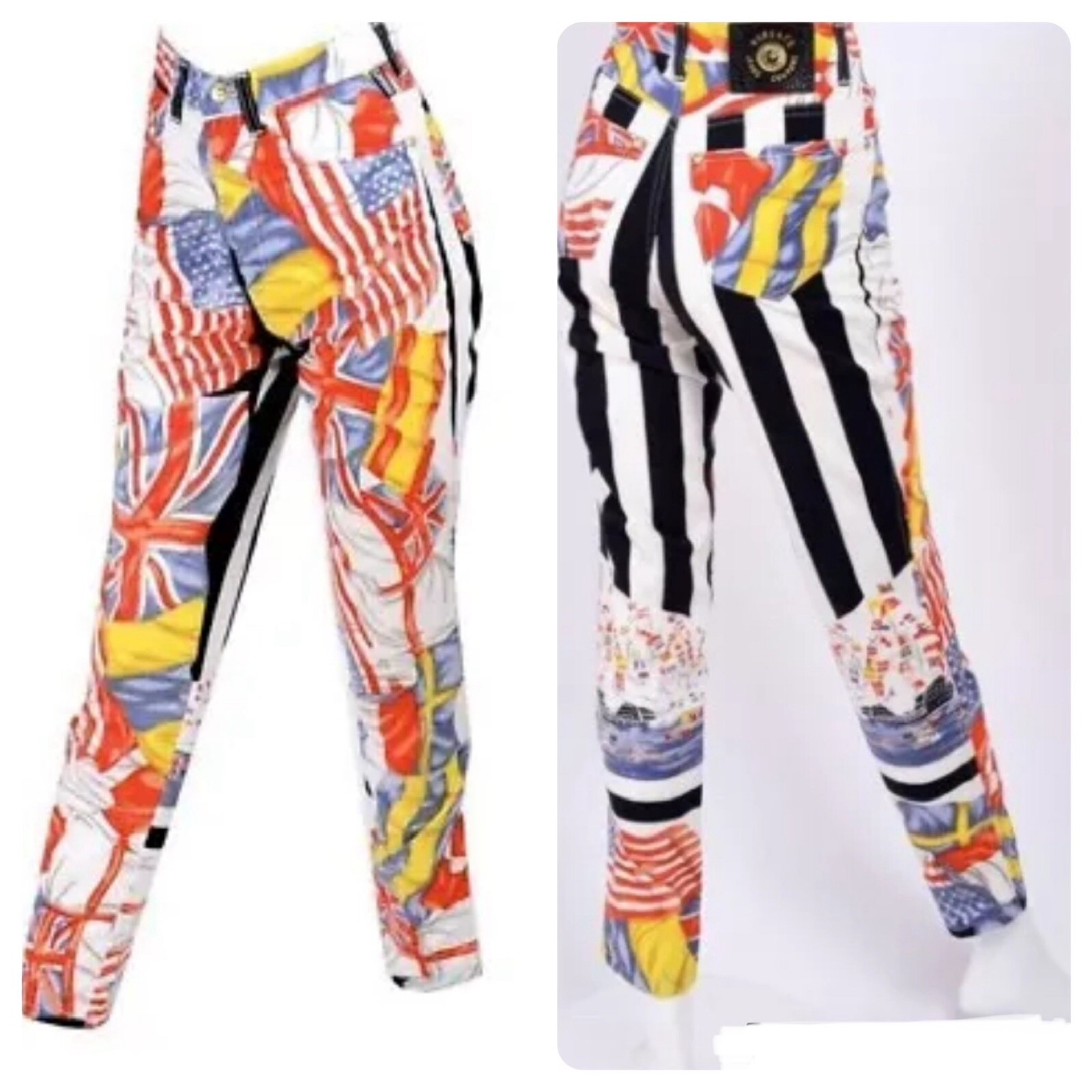 Vintage 90s Gianni VERSACE COUTURE Jeans 28×30 Flags USA England Medusa Rare SML