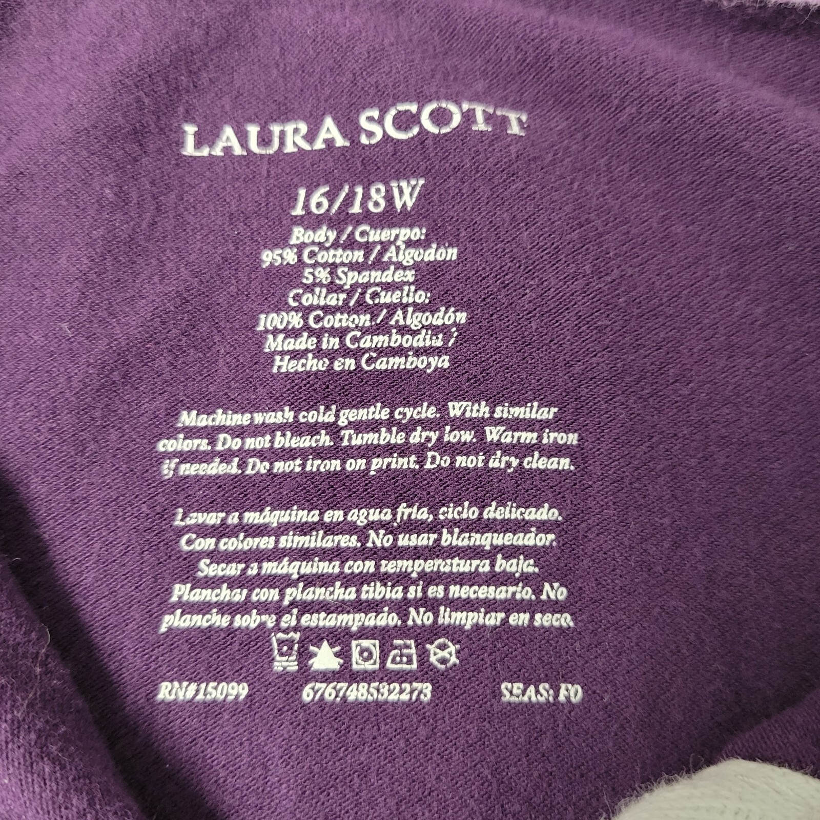 Vintage Laura Scott Womens Shirt Purple Long Sleeve White Collar Sz 16 18 W