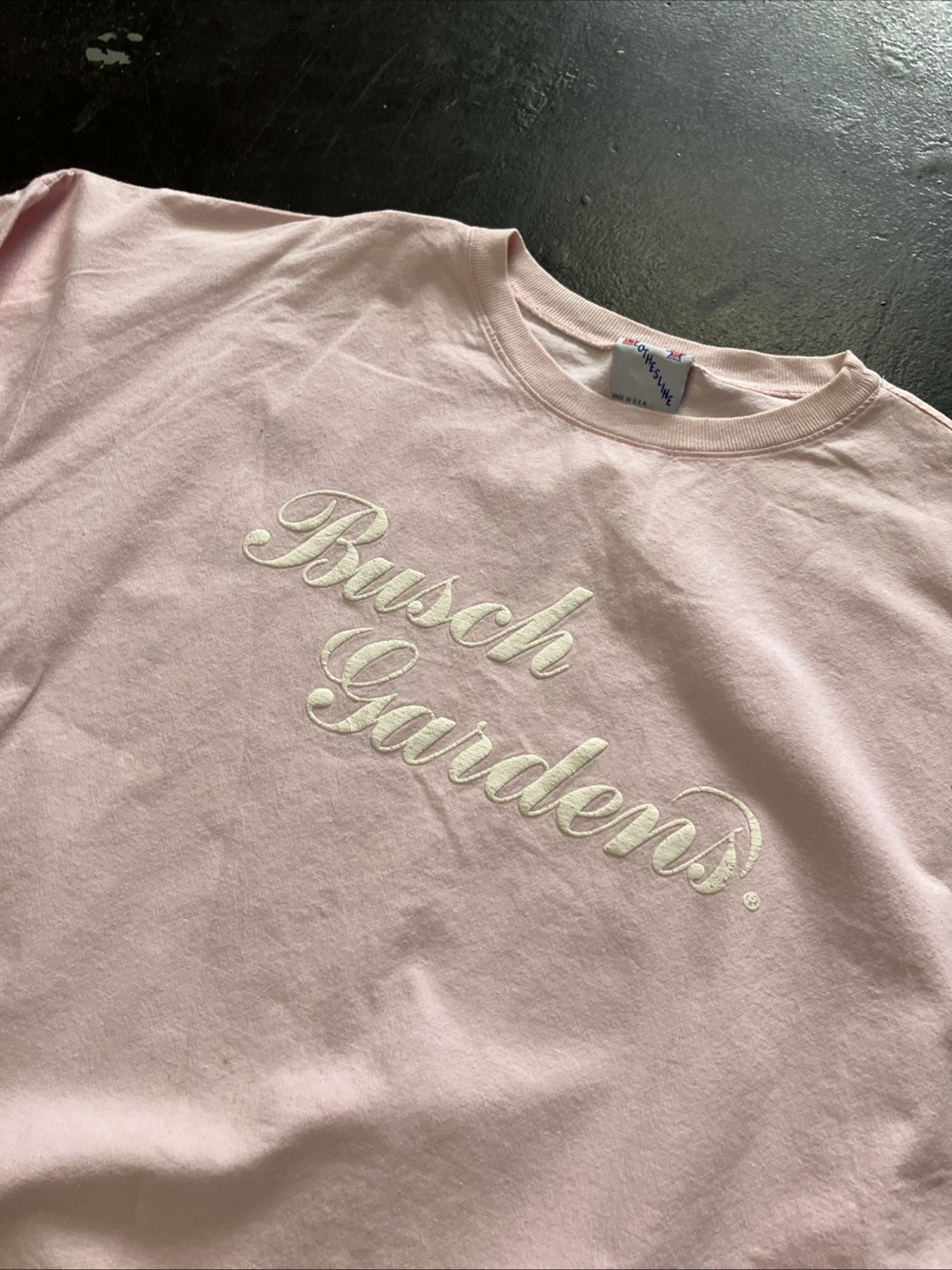 Vintage 80s Busch Gardens Puff Print Long Sleeve Pink Made In USA Shirt XL Vtg