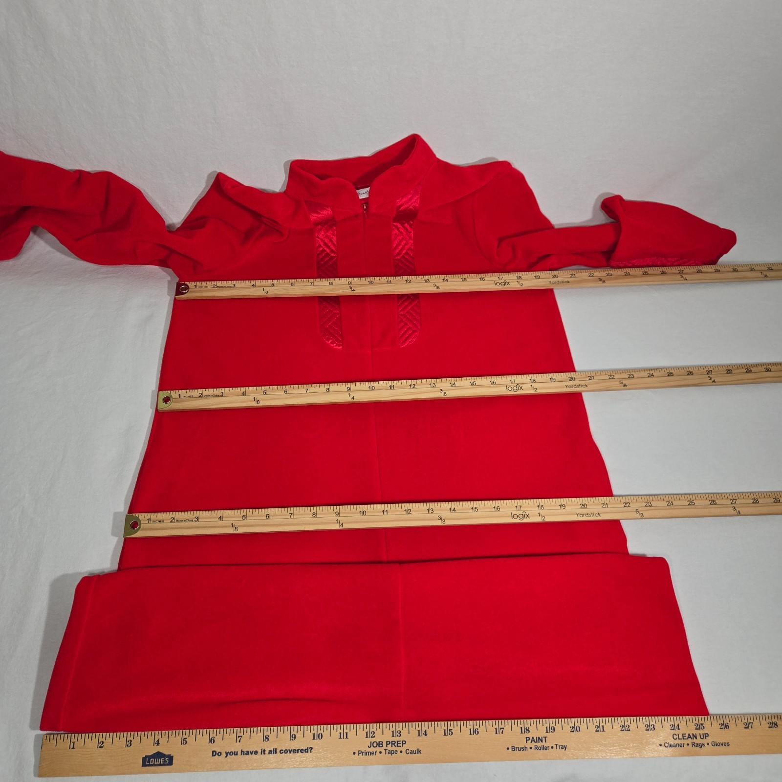 U.S.A. Vintage VANITY FAIR Red VELVET Satin Trim Mid-Length House Dress Size S.