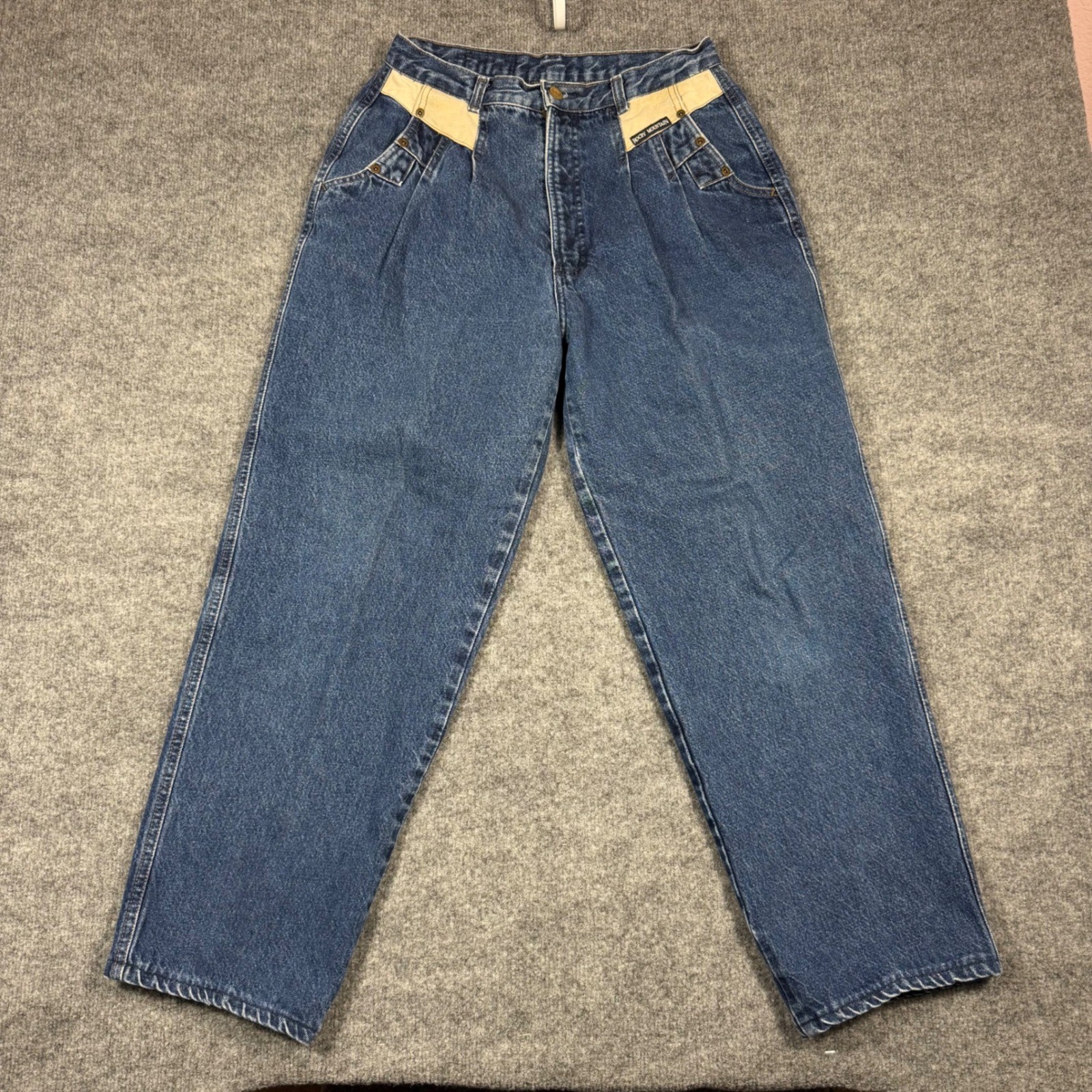 Vtg Rocky Mountain High Waist Western Pleated Jeans 29×27.5 Blue Rockies EUC