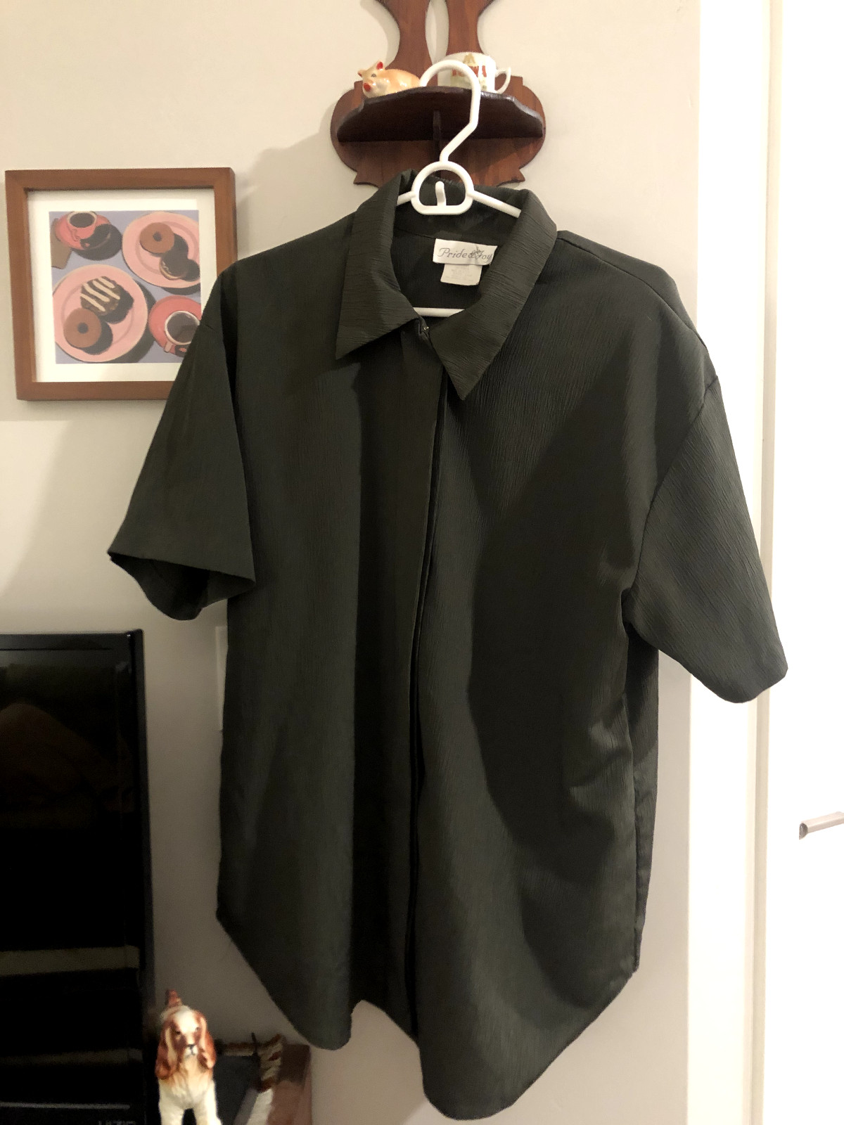 Pride and Joy Vintage Green Button Up Blouse with Shoulder Pads, Size 16W