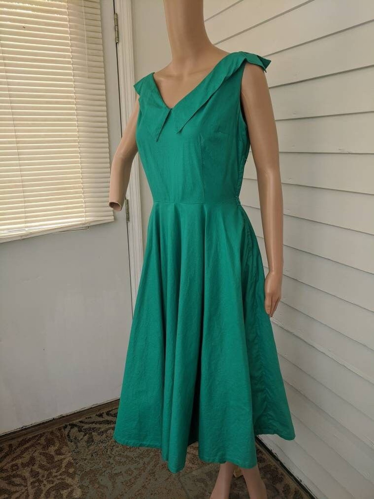 50s Green Circle Dress Vintage Sleeveless S 36 Bust 26 Waist
