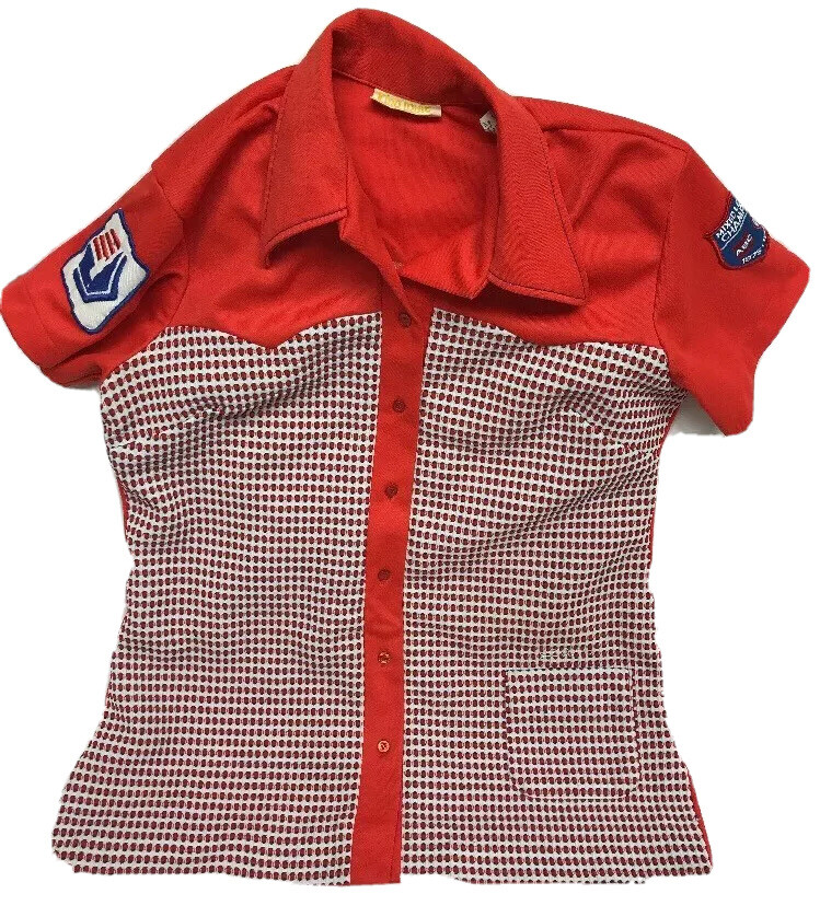 Vtg 70s King Louie Teamsters Bowling Short Sleeve Shirt Size 38 Patches