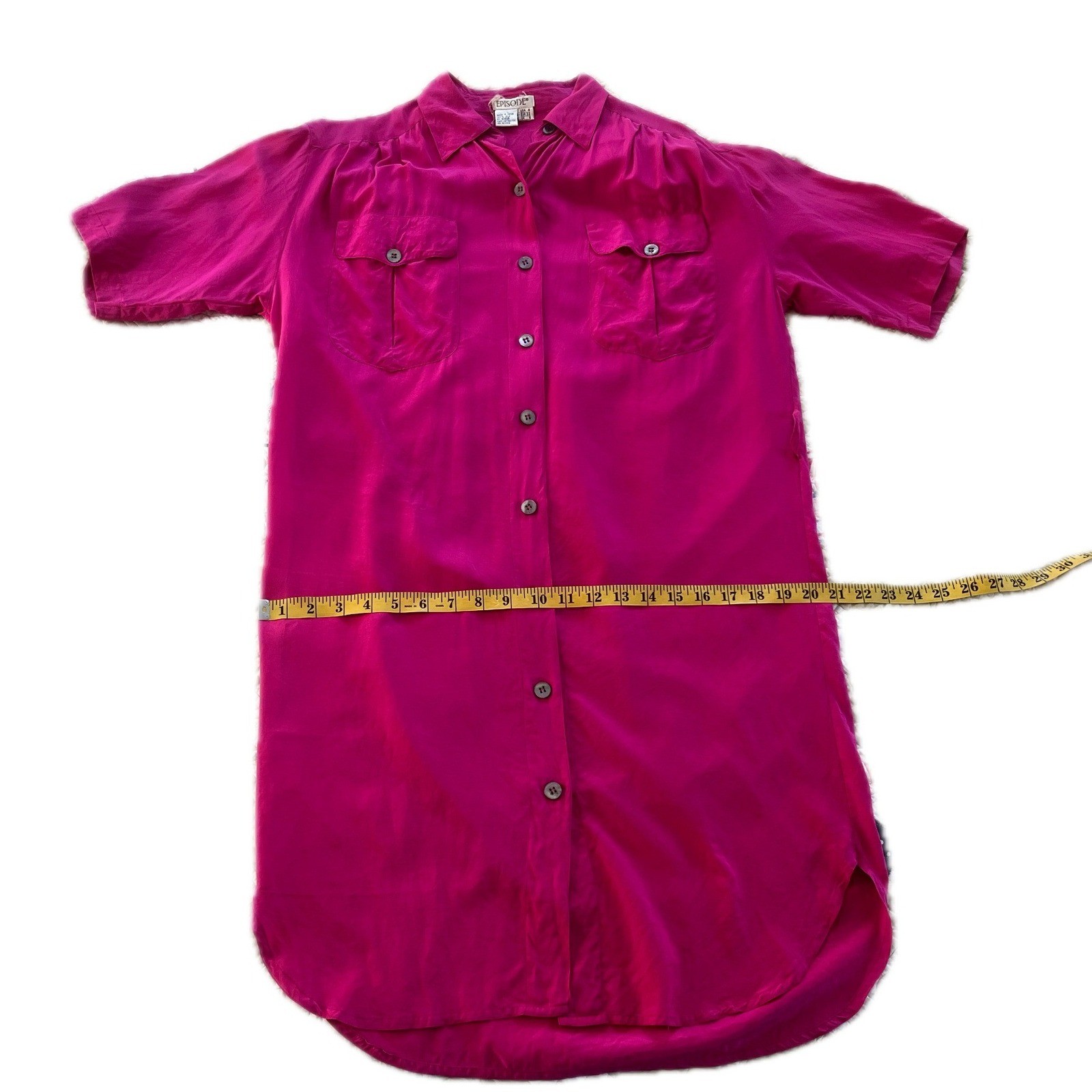 Vintage 100% Silk Shirt Dress Pink Button Barbiecore Luxury Timeless Sz 4 Chic