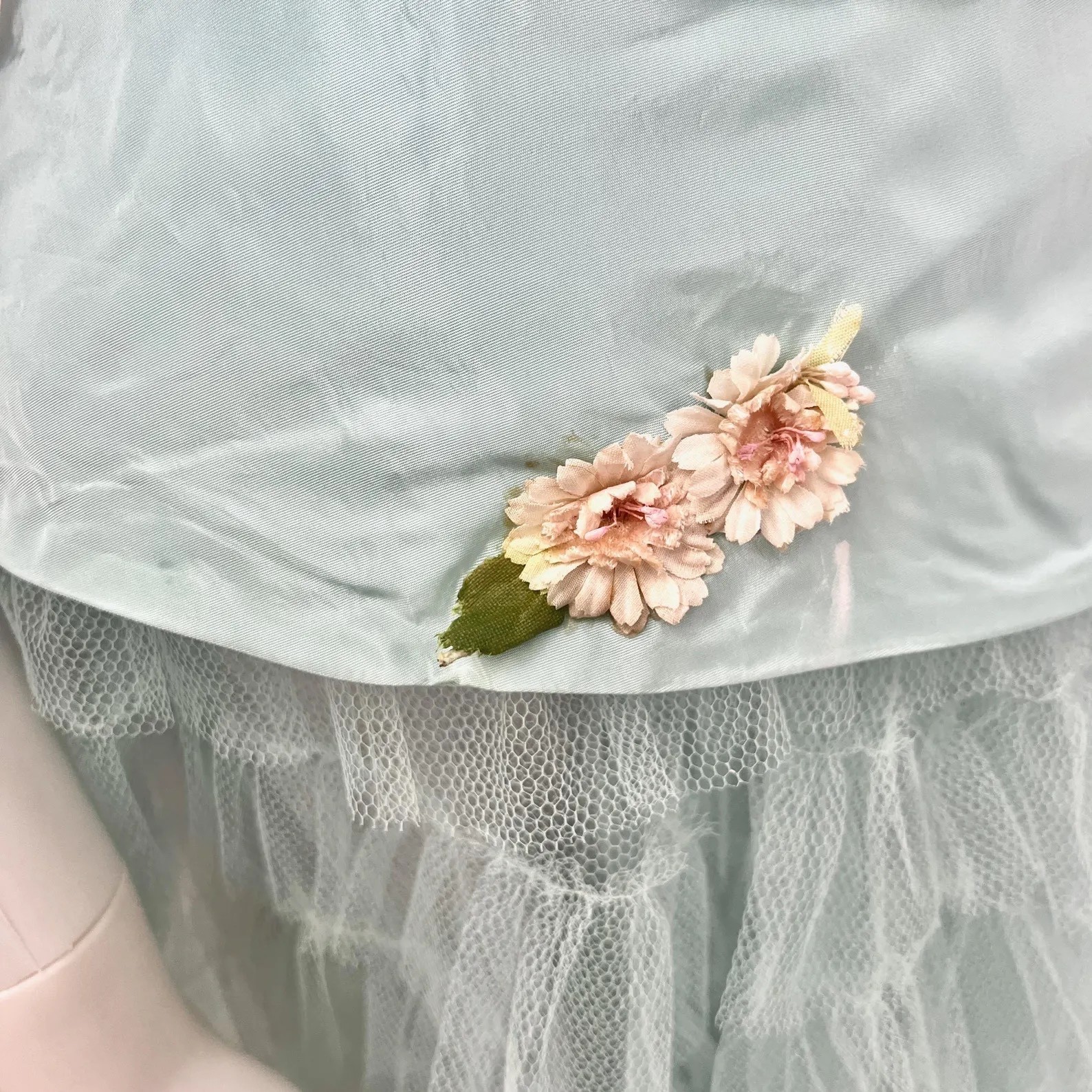 Vintage 1950s Blue Cupcake Party Dress – Strapless Tulle Prom Size XXS 24” Waist