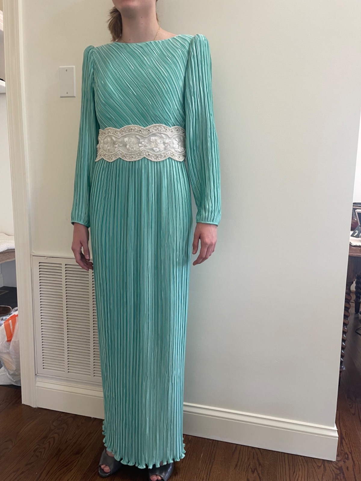 Vintage George F. Couture Long Pleated Gown Wedding Formal Event 8