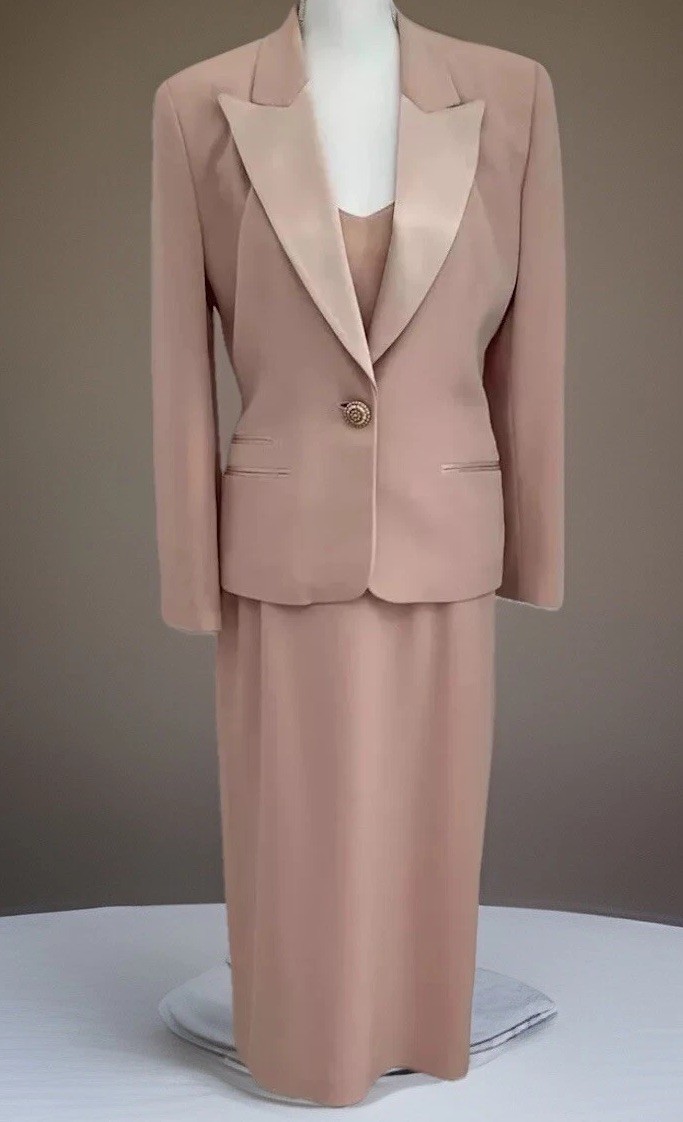 YL By Yair 3 Piece Dress Suit Mother of Bride Formal Wedding Blush Sz 6 Y2K