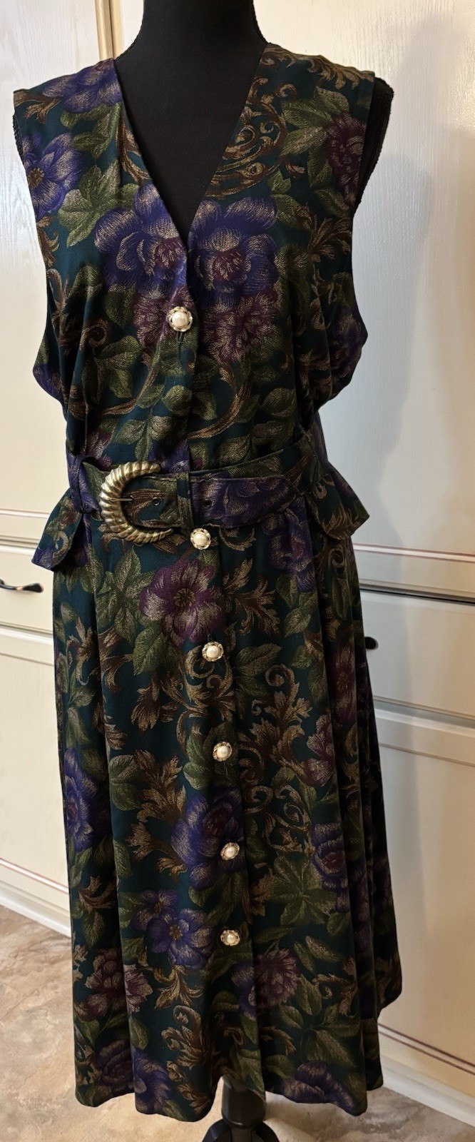 SL Fashions Vintage 80’s Stunning Rich Floral Belted Midi Dress Love! Size 12P