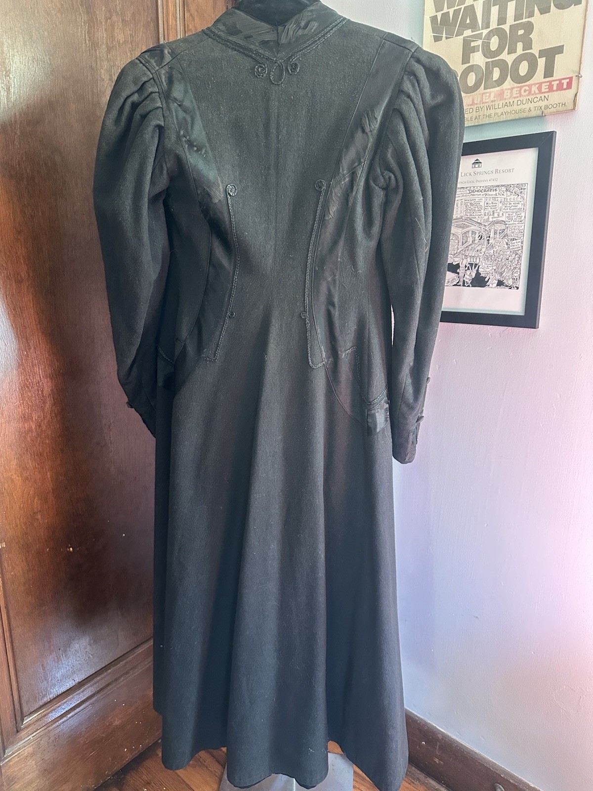 Antique Victorian Era Wool, Silk, And Velvet Trim Coat