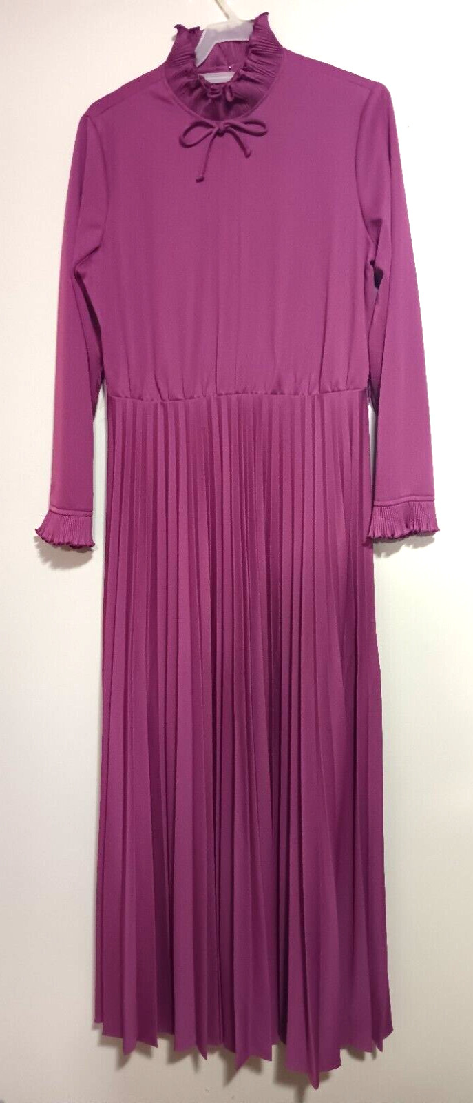 VTG 1970s Mauve Pleated Dress Knit Disco Purple Accordion Pleat Maxi Plus XL