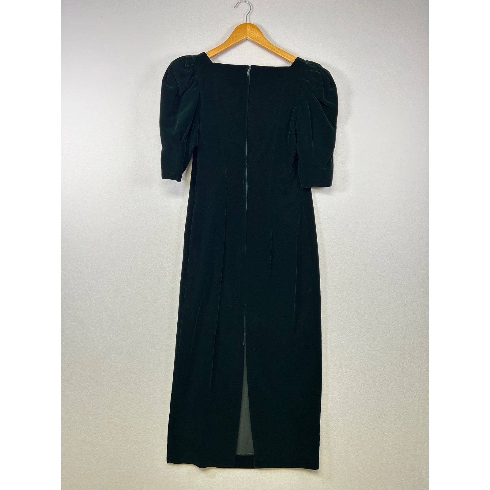 Vintage 90s Cachet by Bari Protas Velvet Midi Dress Women 7/8 Dark Green