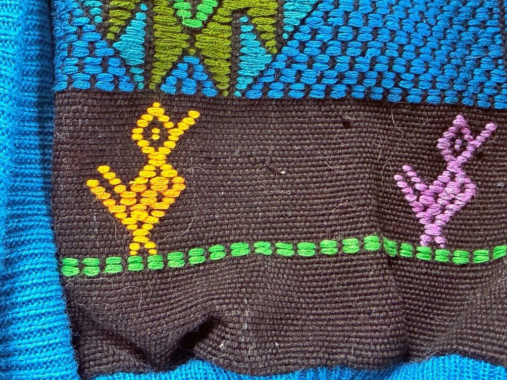 Vintage 80s Geometric Cardigan Sweater Blue Bold Retro Knit S/M