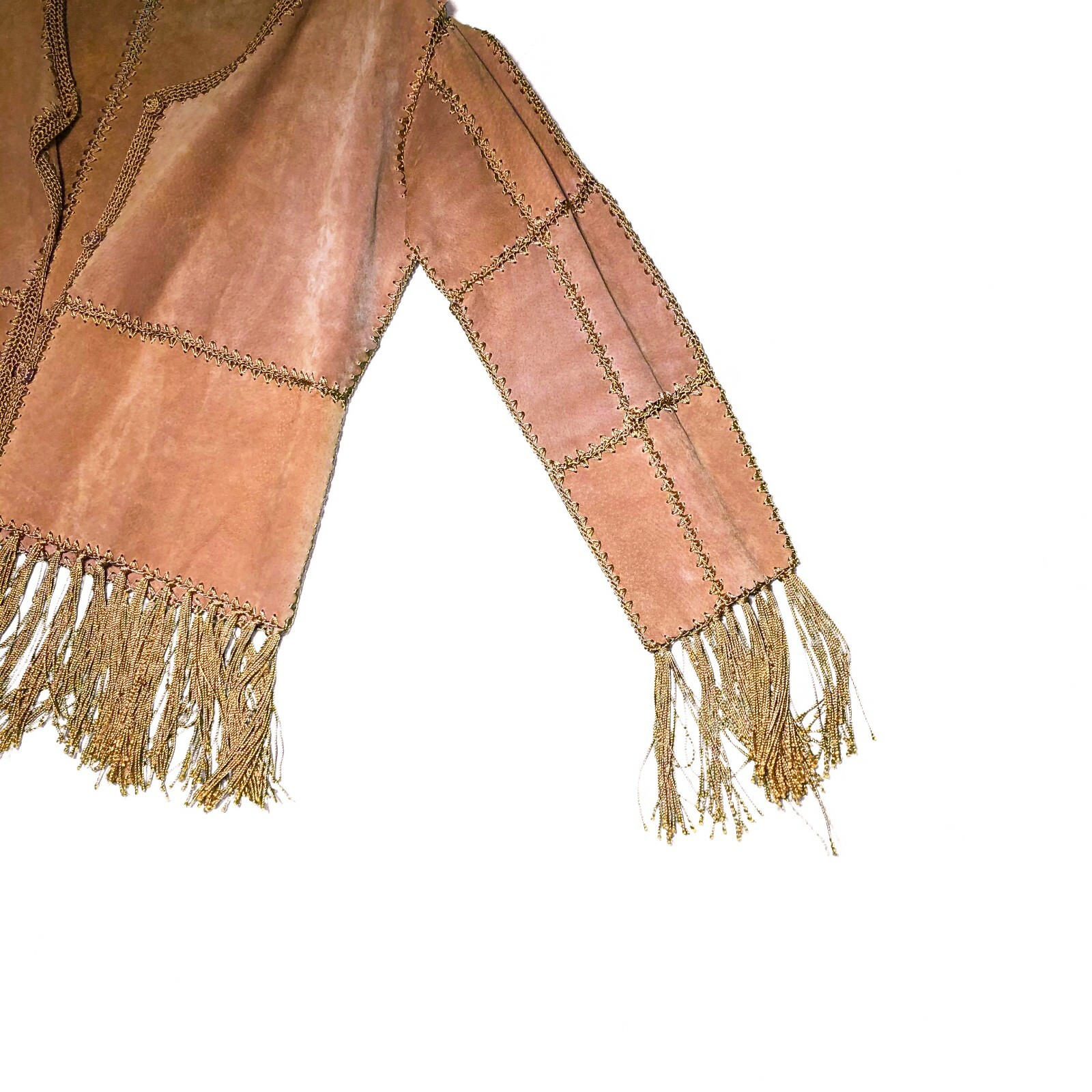 Vintage 90s Y2K Mall Goth Grunge Brown Kroshetta by Papillon Fringe Jacket Rare
