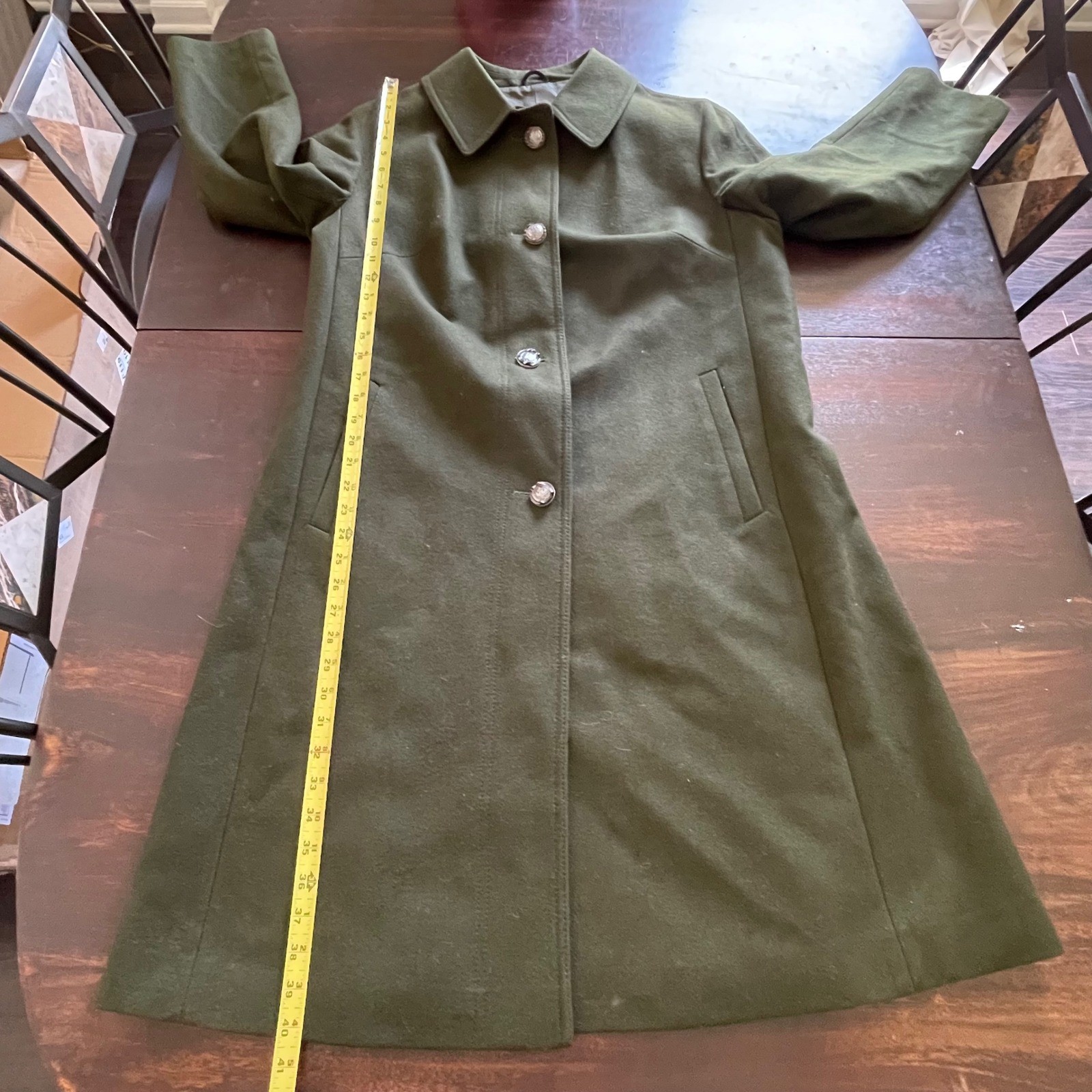 Salko Austria Tiroler Loden Wool Coat Forest Green Vintage A-Line Crest Buttons