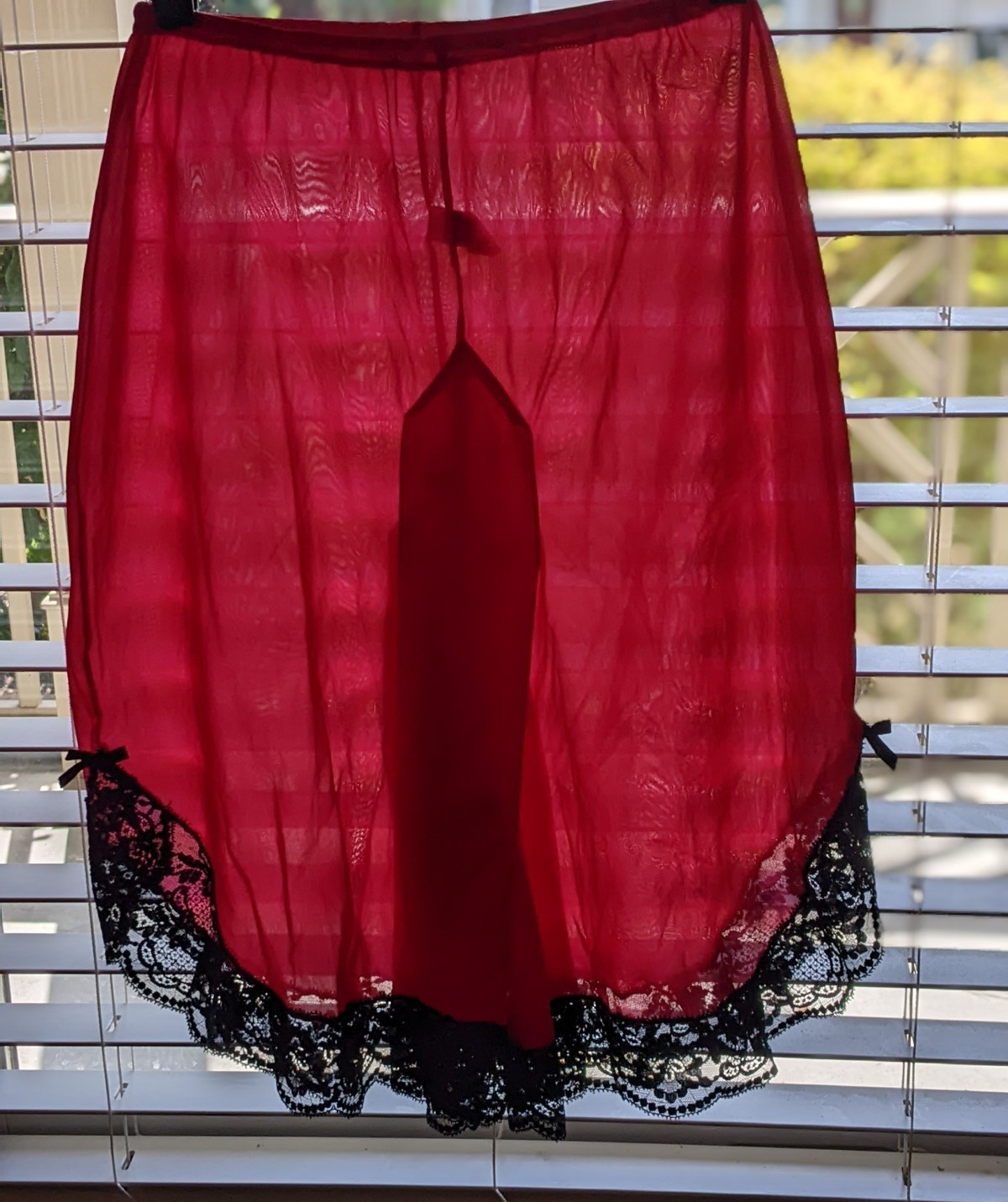 Vintage Olga Nylon Red and Black Lace Panty Slip Size S Style 935