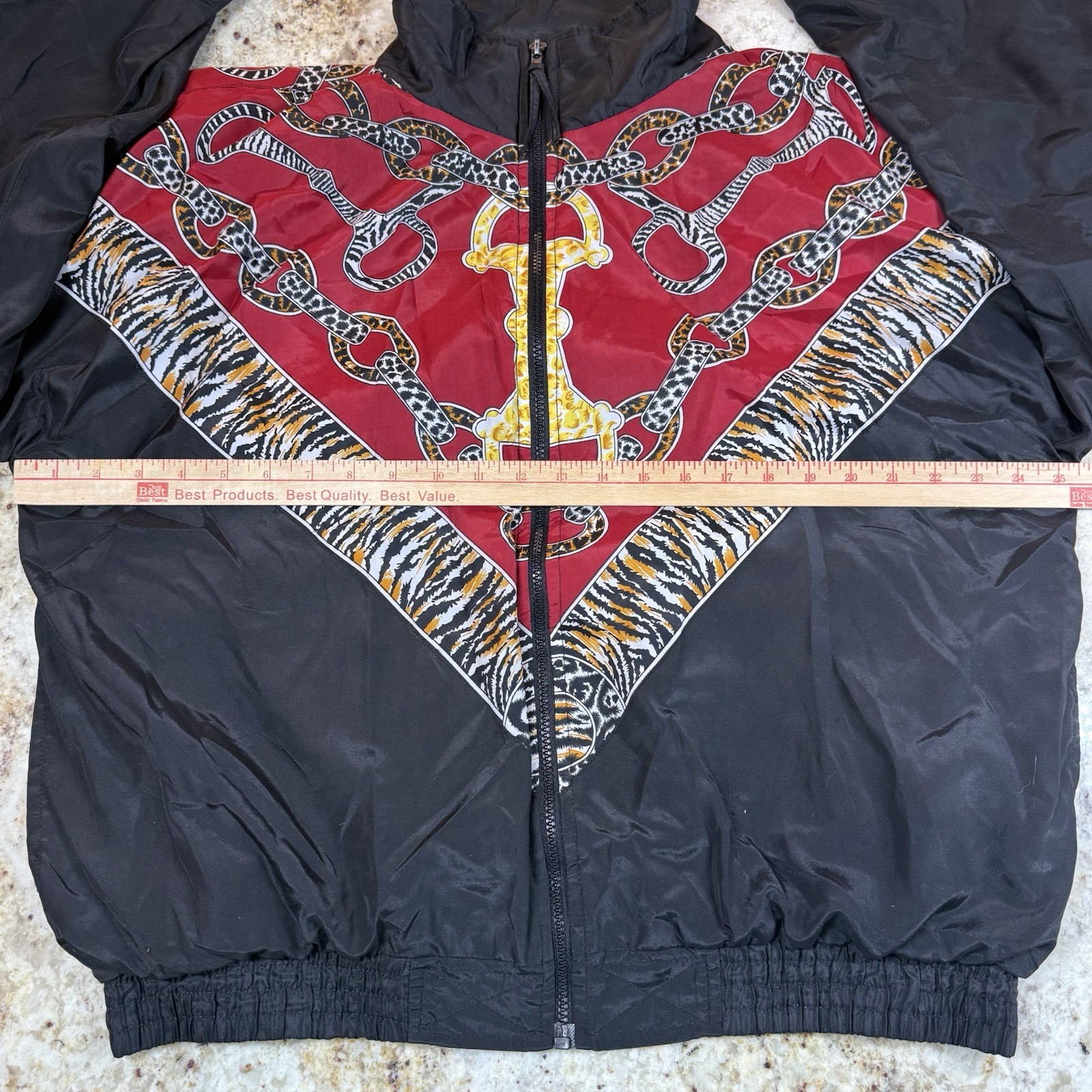 Vintage 90s Argee Sports Windbreaker Jacket Large Chain Horse Bit Tiger Print