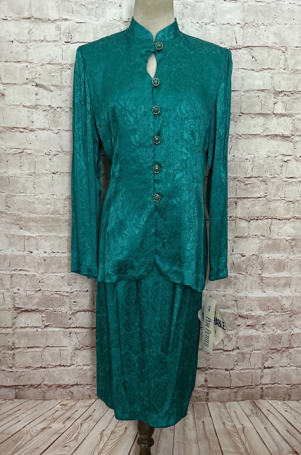 Vintage Peri Petites Jade Green 2 Pc Suit Dress – Jacket + Skirt Elegant Size 8P