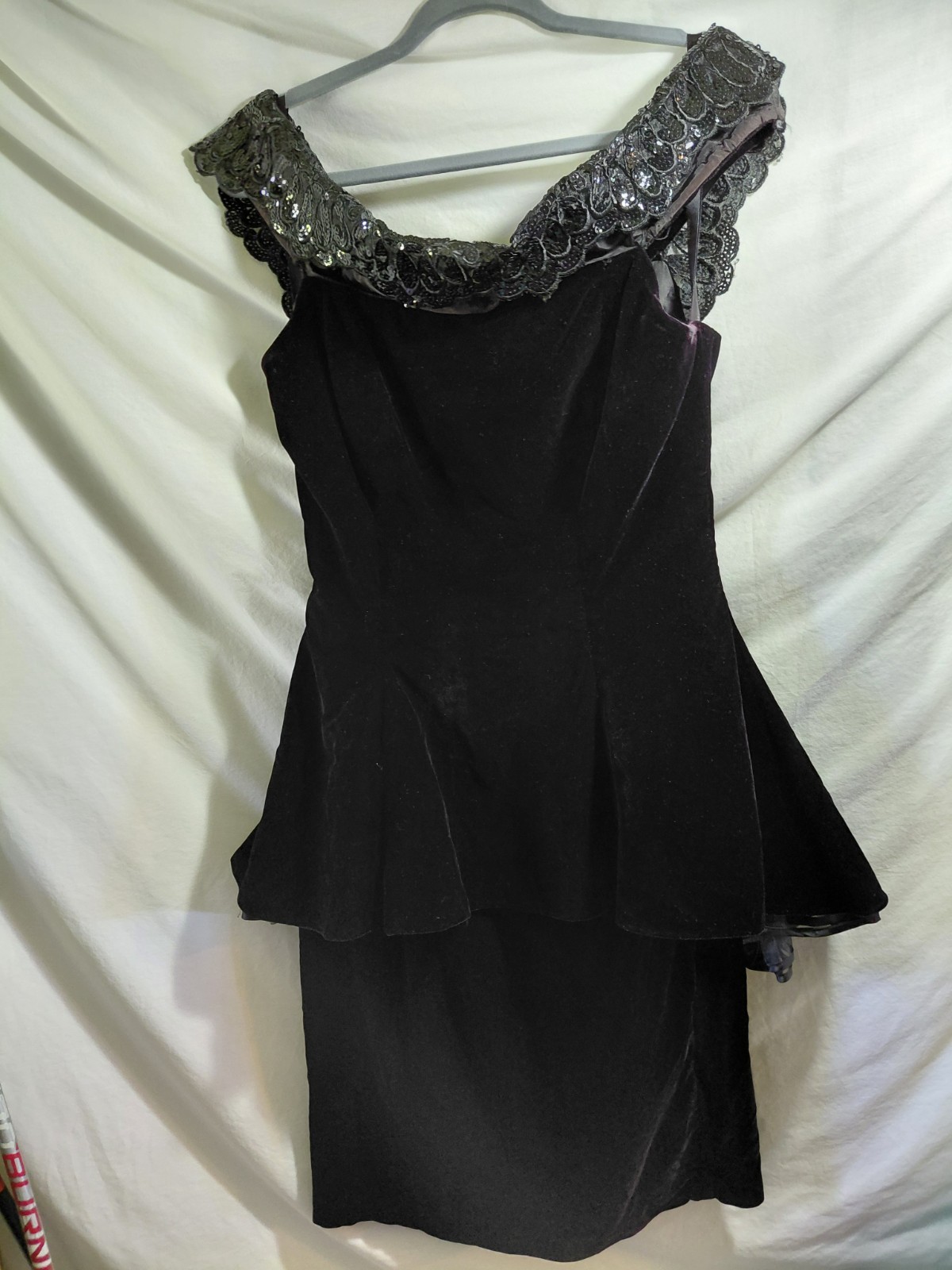 Vtg Karen Lucas For Nikki Size 10 Blk Sheath Velvet Dress Peplum Prom Blk Dress
