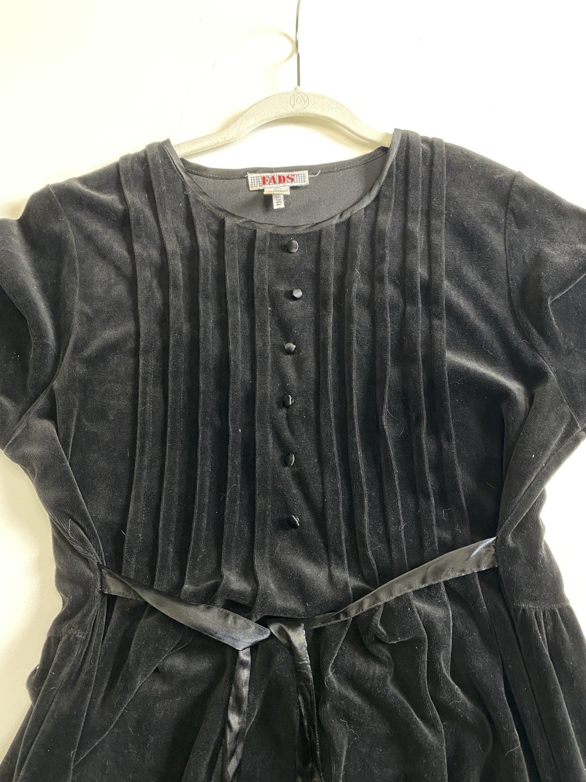 Vintage 90s Fads L Maxi Dress Cotton velour Black belted