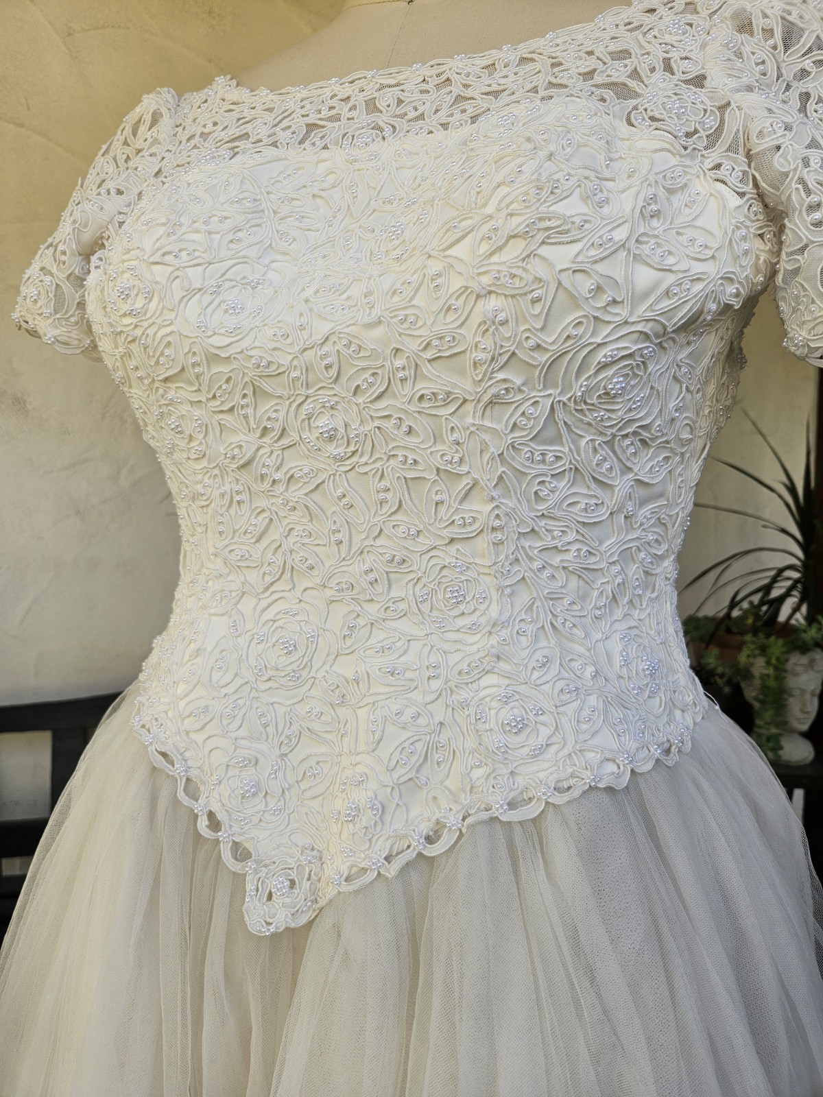 Vintage 90s-y2k Wedding Dress Ballgown Tulle Plus Size 16/18 Sleeves Lace Bridal