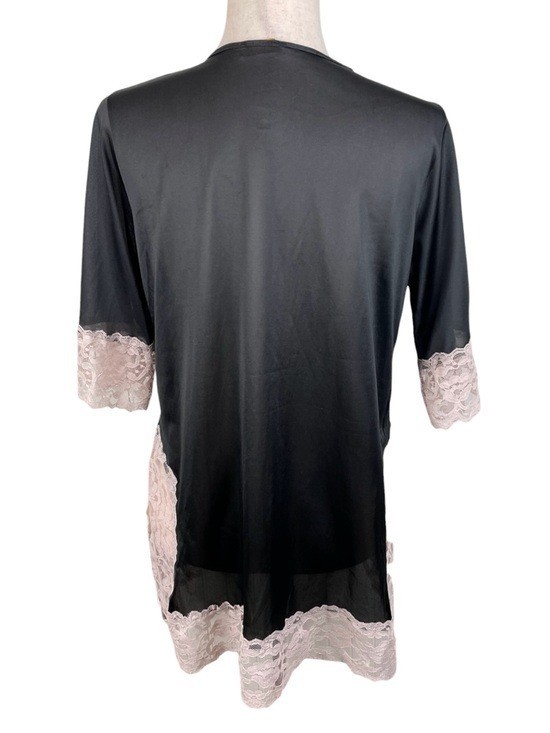 Vintage 60s Erica Loren Black Cream Lace Tunic Nightie Lingerie Top Coquette