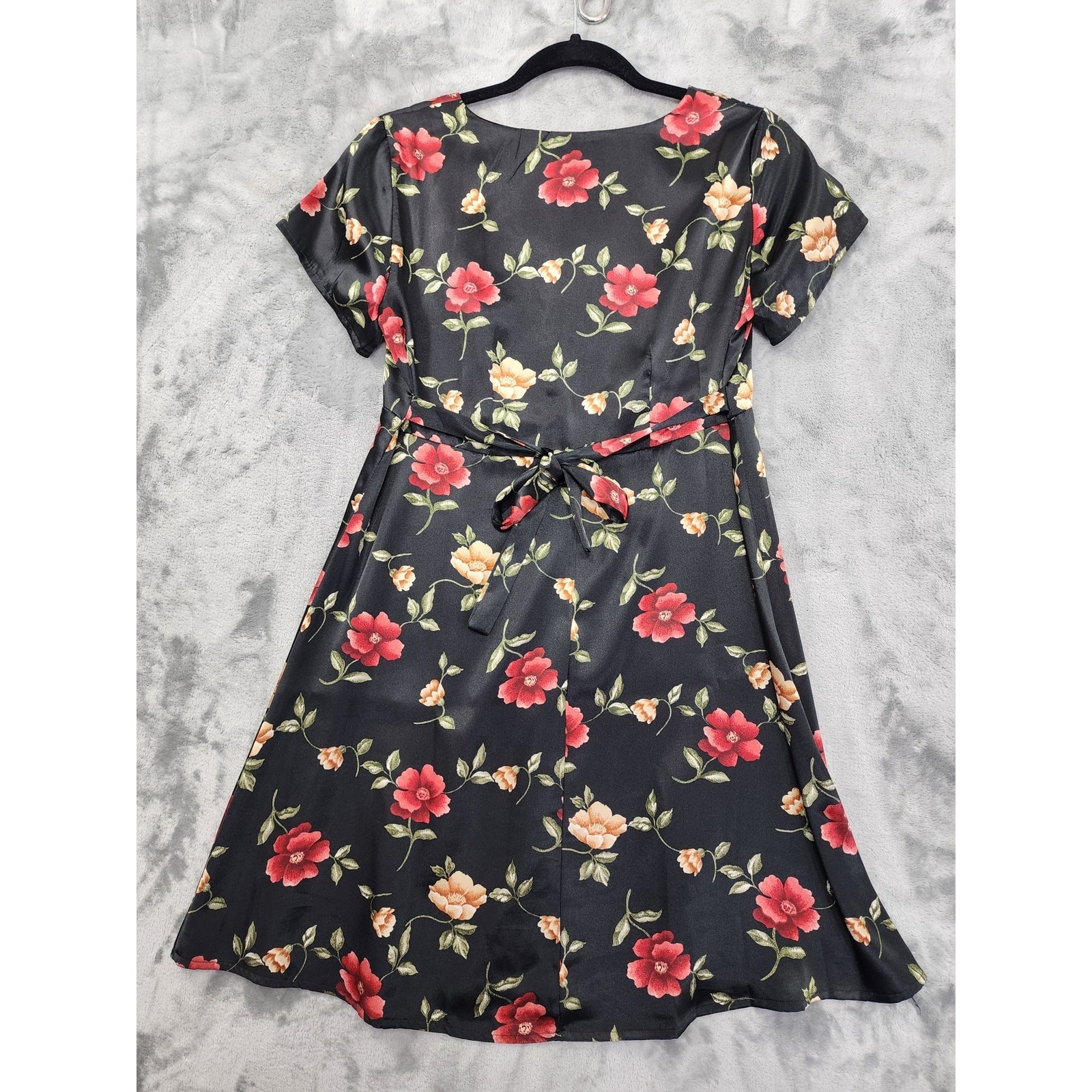 Vintage D.B.Y. LTD Dress Women 7 Juniors Black Floral Satin Tie Back Mini Grunge