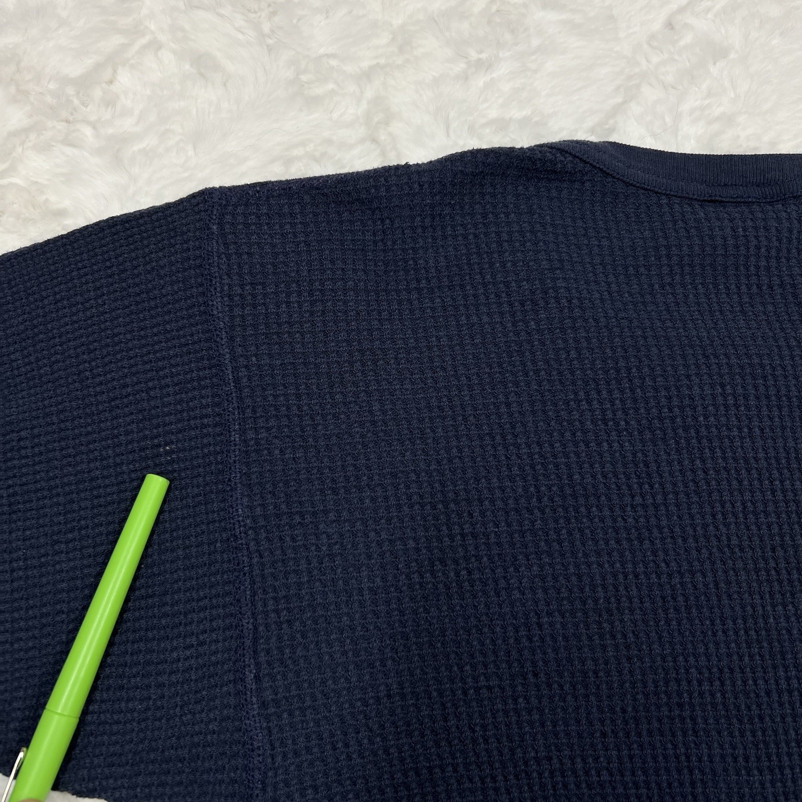Vintage 70s 80s Gap Waffle Knit Thermal Long Sleeve Shirt L Navy Blue USA Made