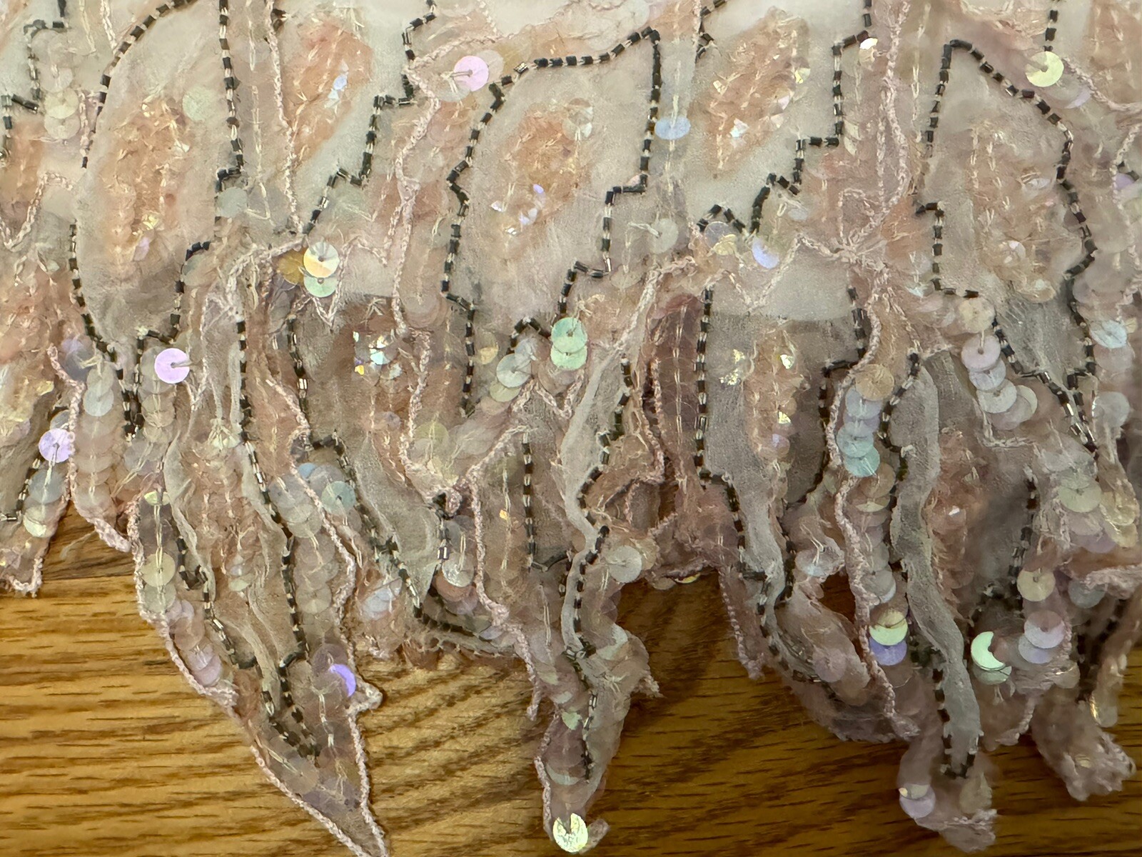 Vintage Carina Pink Sequin Beaded Silk Dress Handkerchief Overlay Hem Size Small