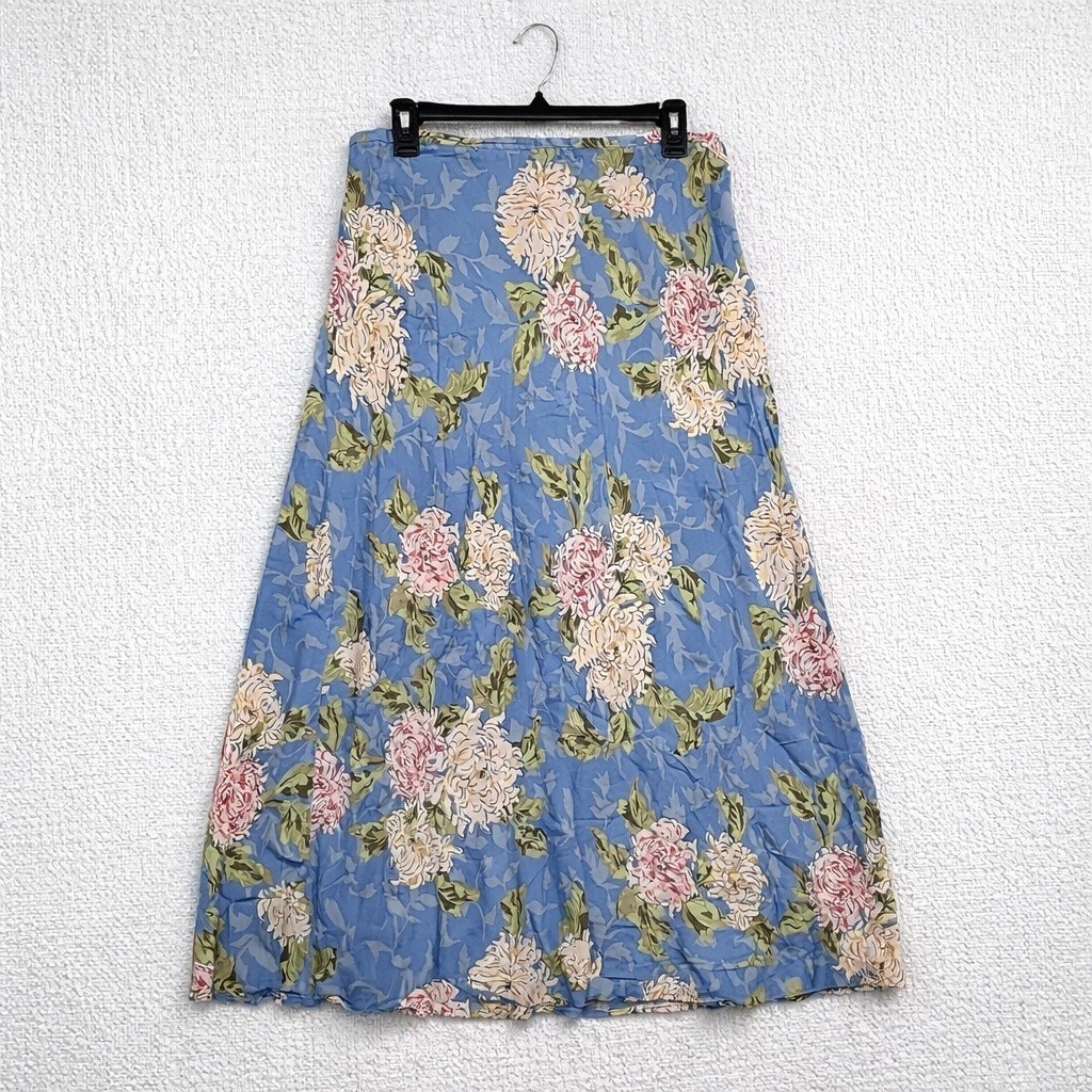 Via Sant Andrea Floral Maxi Skirt Blue A-Line Rayon Cottagecore Y2K Size 16T