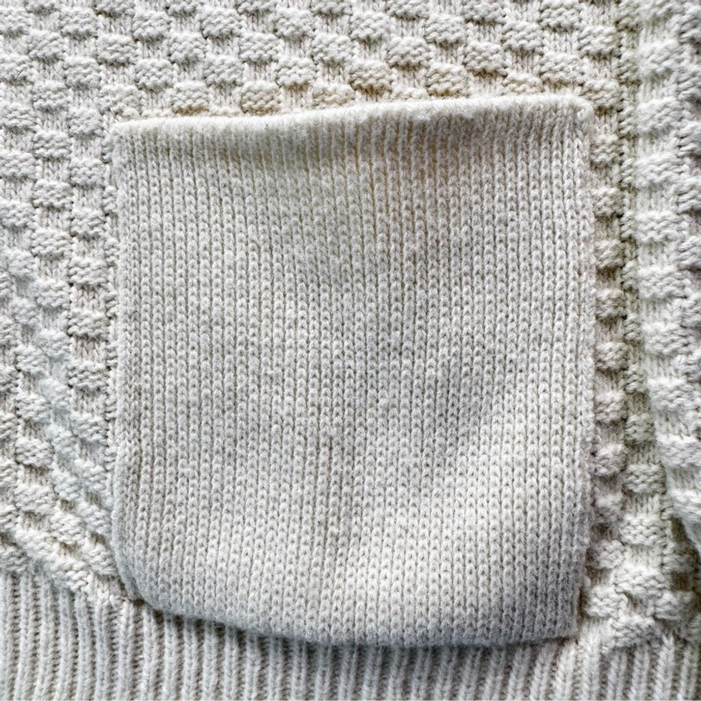 London Fog Vintage Ivory Fisherman Style Sweater Zip Front Funnel Mock Collar XL