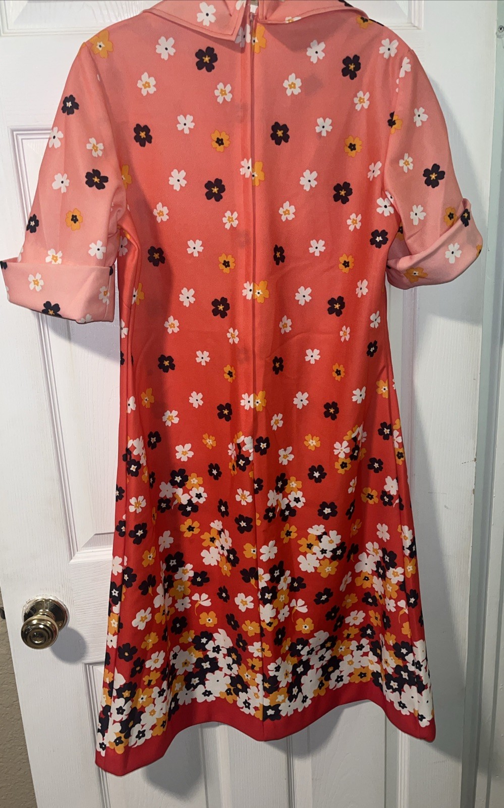 Vintage Sears Fashions Dress Floral Mod Groovy Pinky Orange Mod Go-Go Sz 16