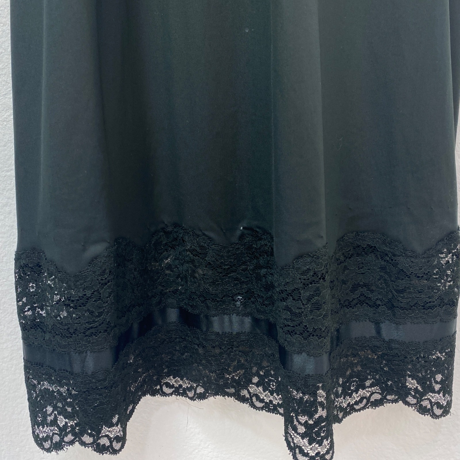 Vintage Charmode Black Full Nylon Tricot Baby Doll Slip Size 32 Lace Below Knee