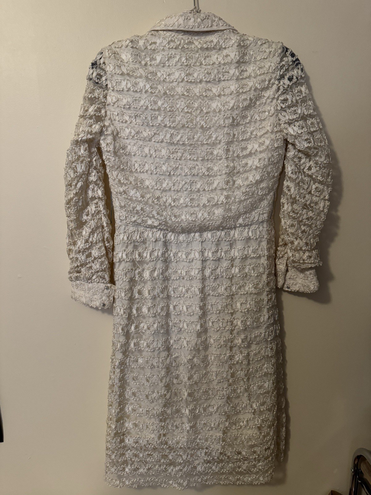 Vintage Wedding Dress SIZE SMALL Ivory Long Sleeve Button Front SEE PHOTOS