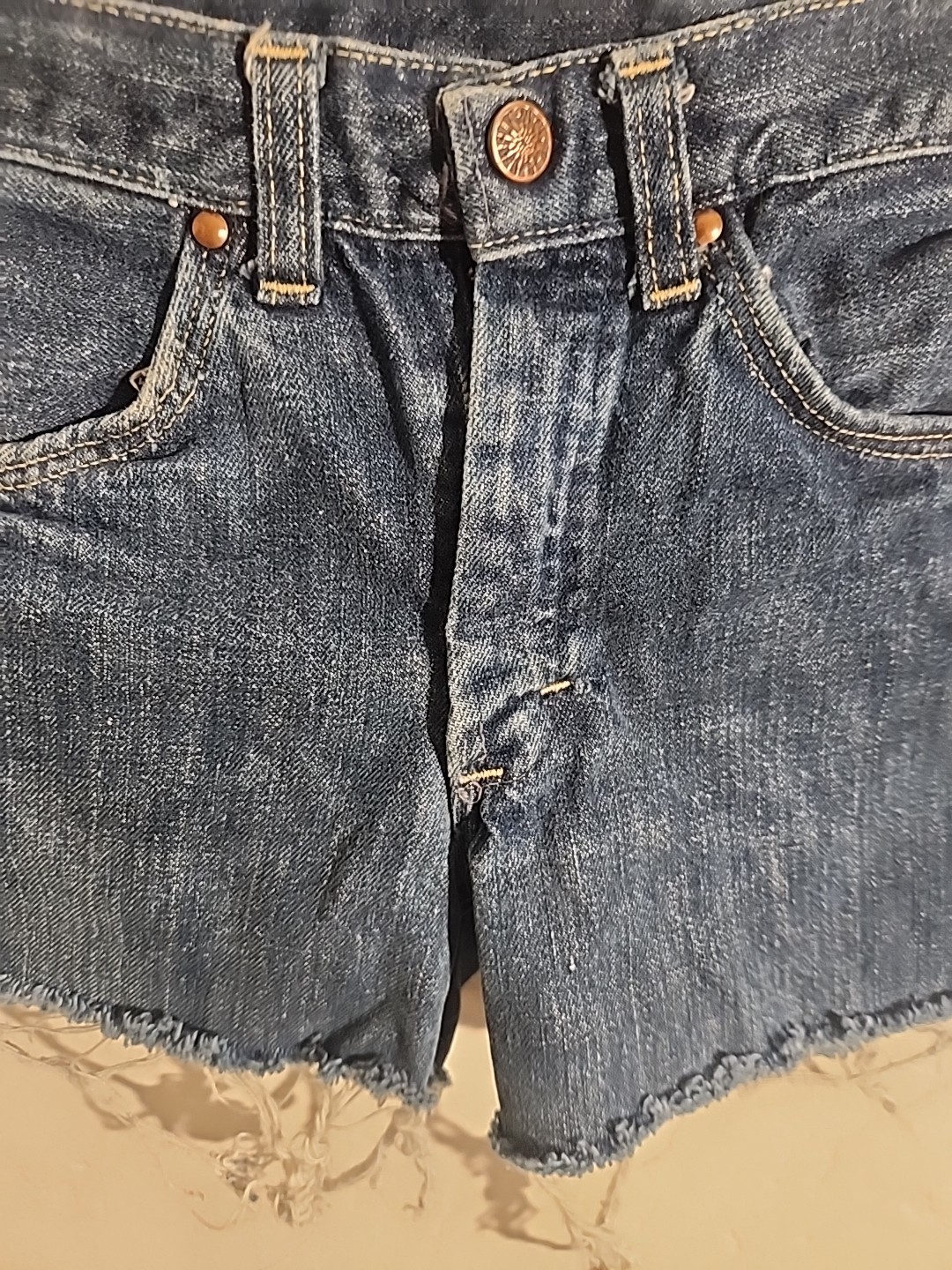 vintage denim cutoffs shorts 50’s 60’s indigo jean 23 3/4″ w cut-off